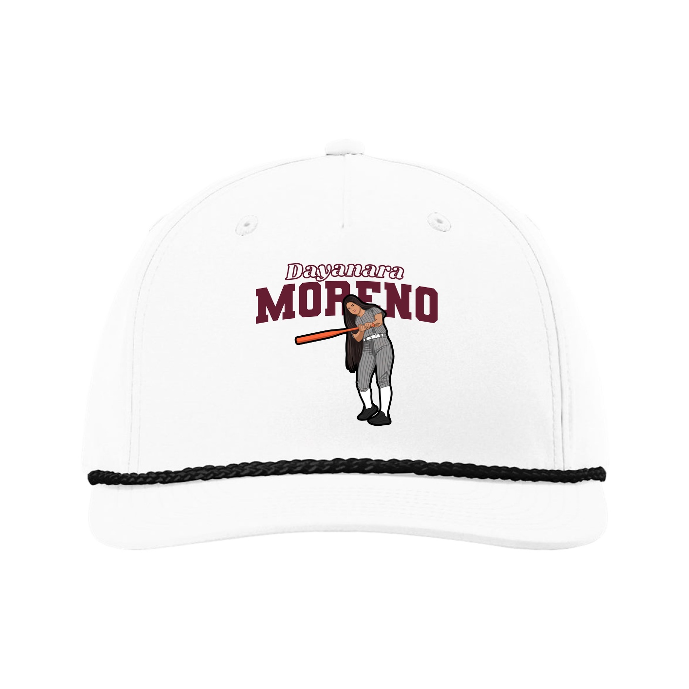 Five-Panel Classic Rope Cap — Name Arch in White