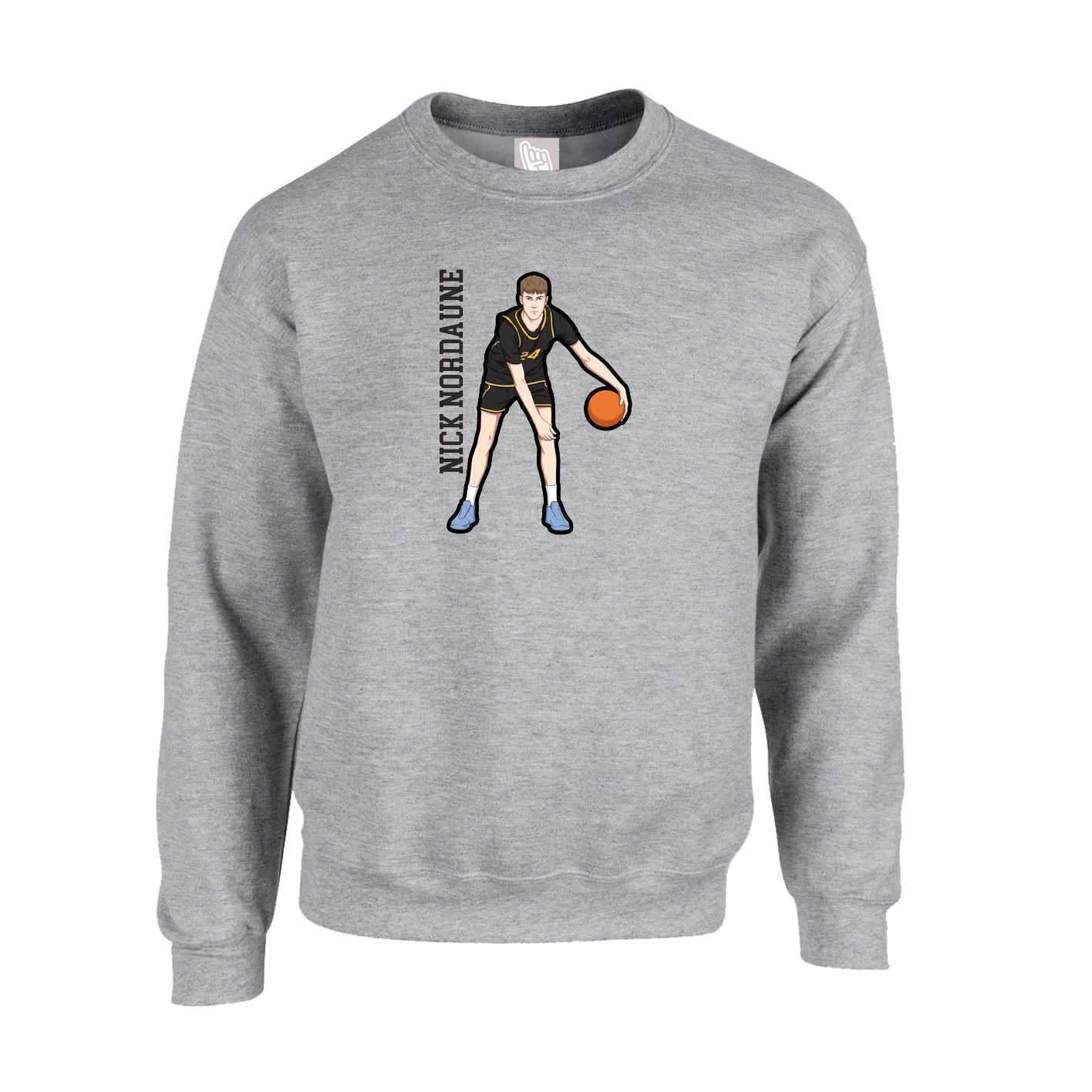 Fleece Crew — Name Vertical in Grey