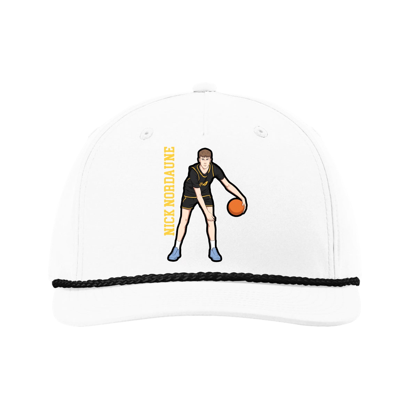 Five-Panel Classic Rope Cap — Name Vertical in White