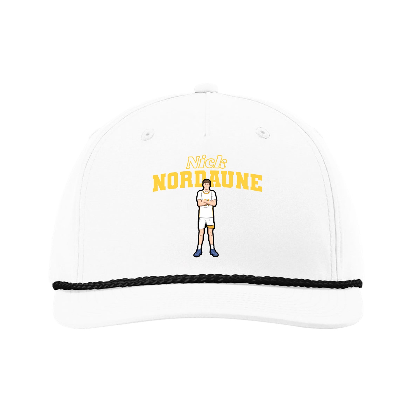 Five-Panel Classic Rope Cap — Name Arch in White