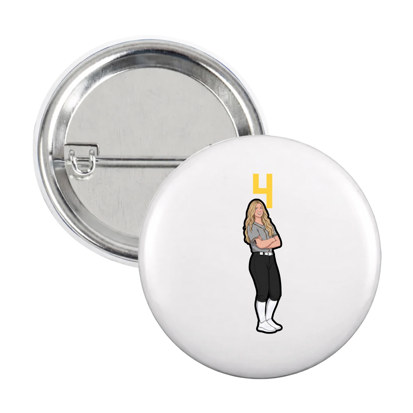 Game Day Button — Number Top in White