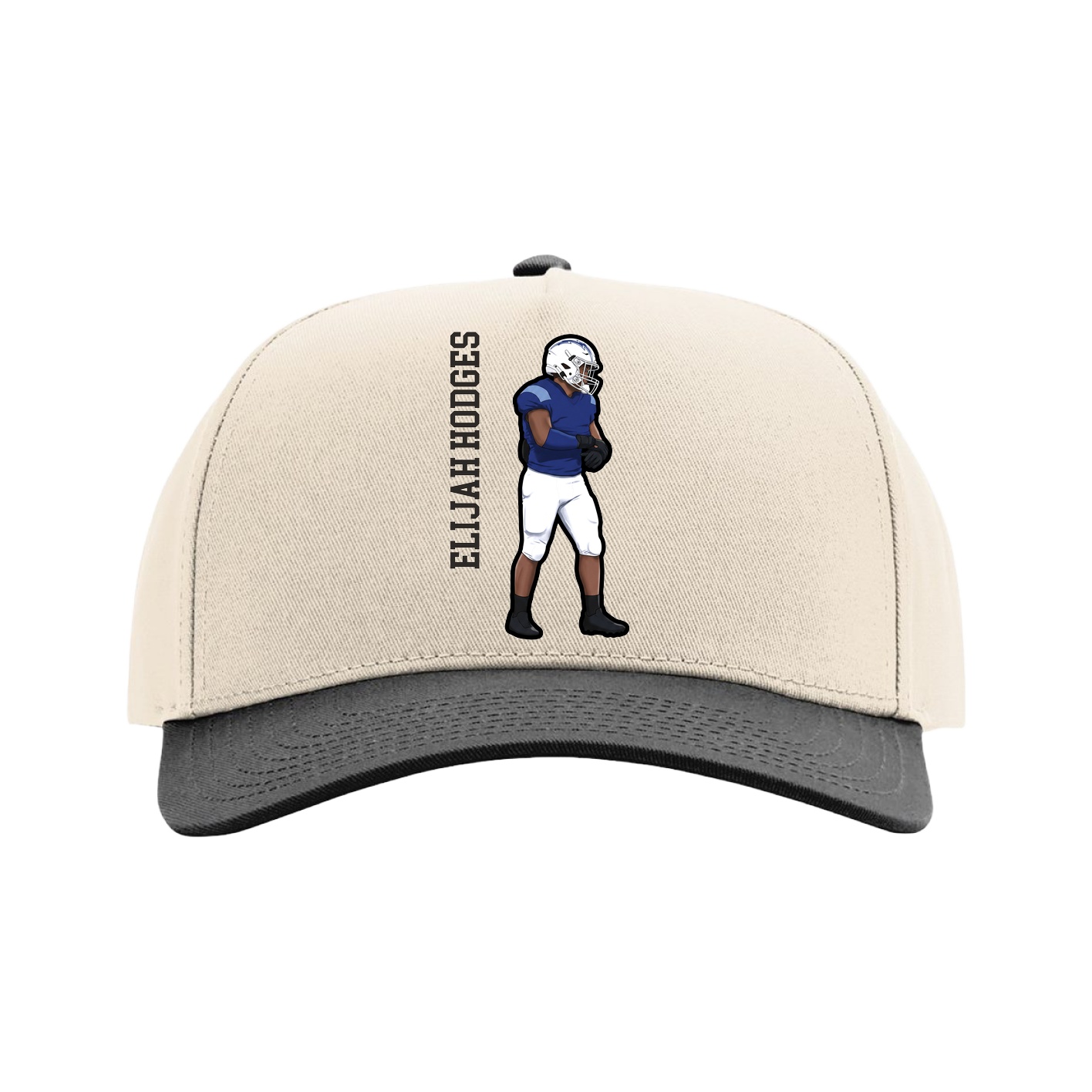 Full Fabric Five-Panel Champ Cap — Name Vertical in Cream/Black