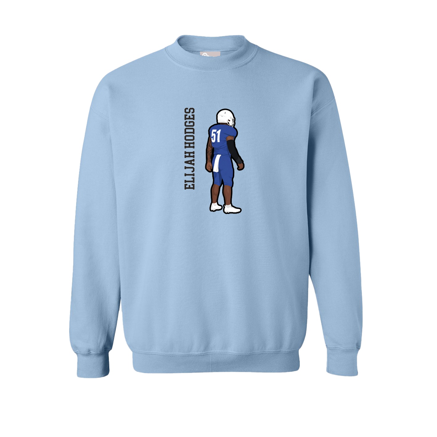 Fleece Crew — Name Vertical in Light Blue