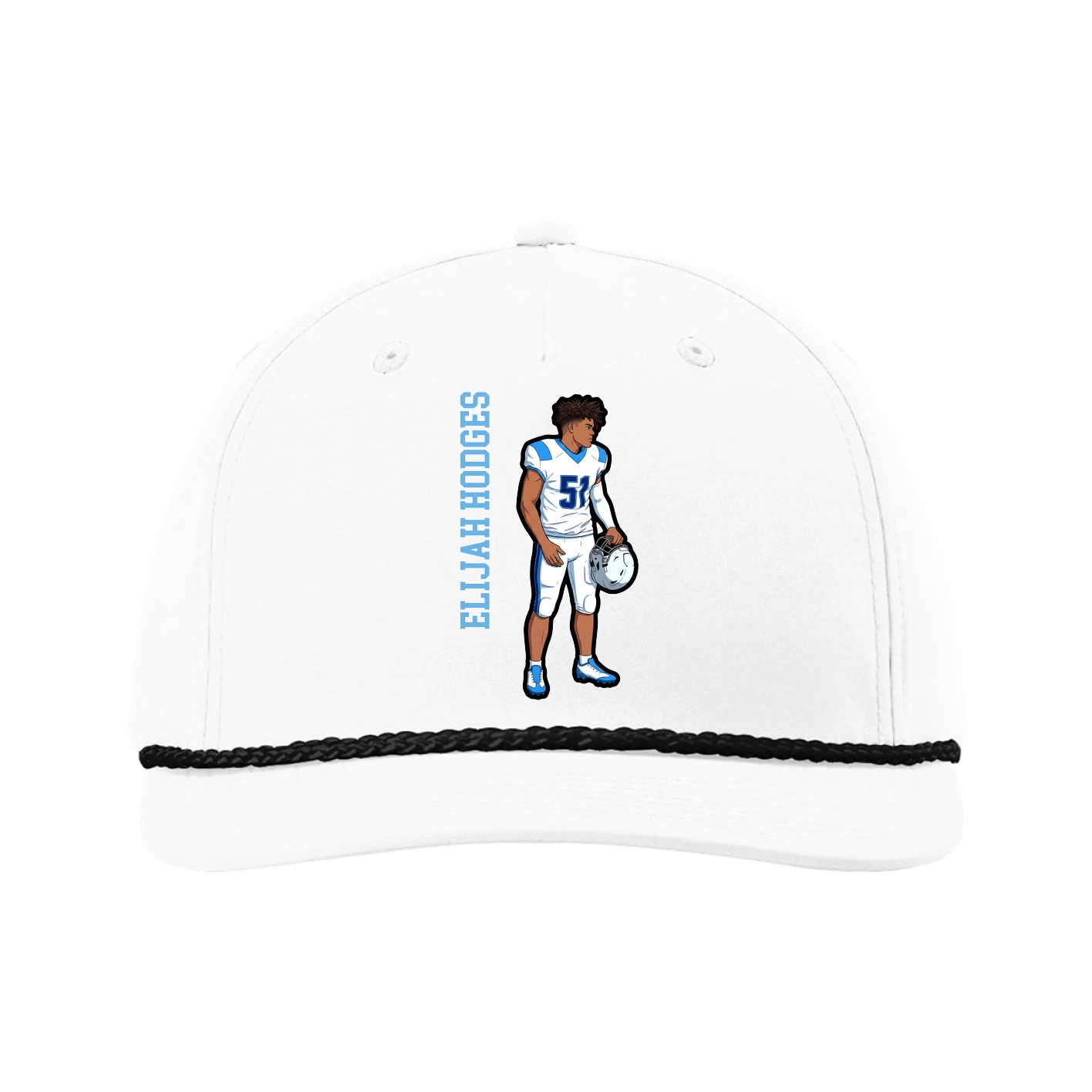 Five-Panel Classic Rope Cap — Name Vertical in White
