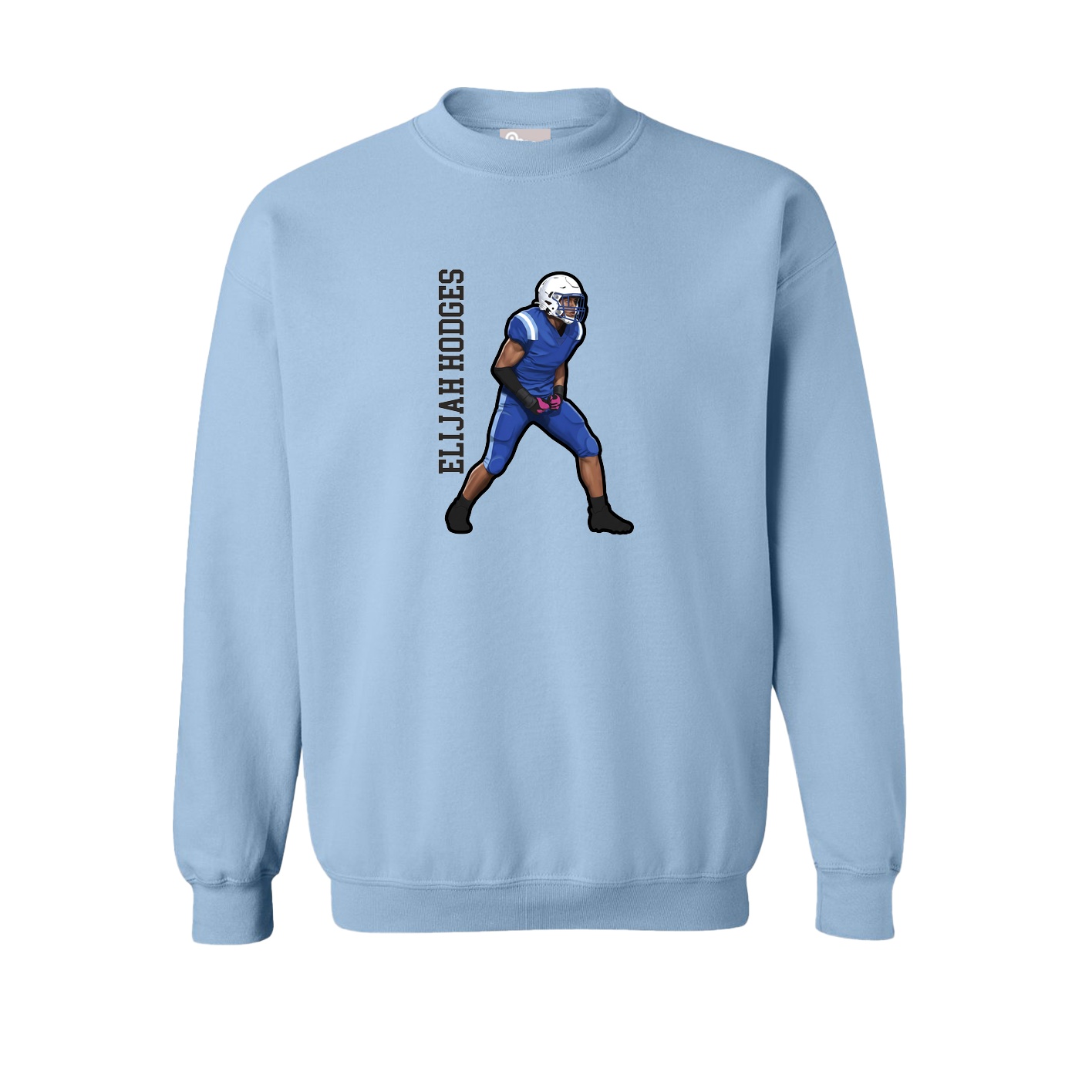 Fleece Crew — Name Vertical in Light Blue
