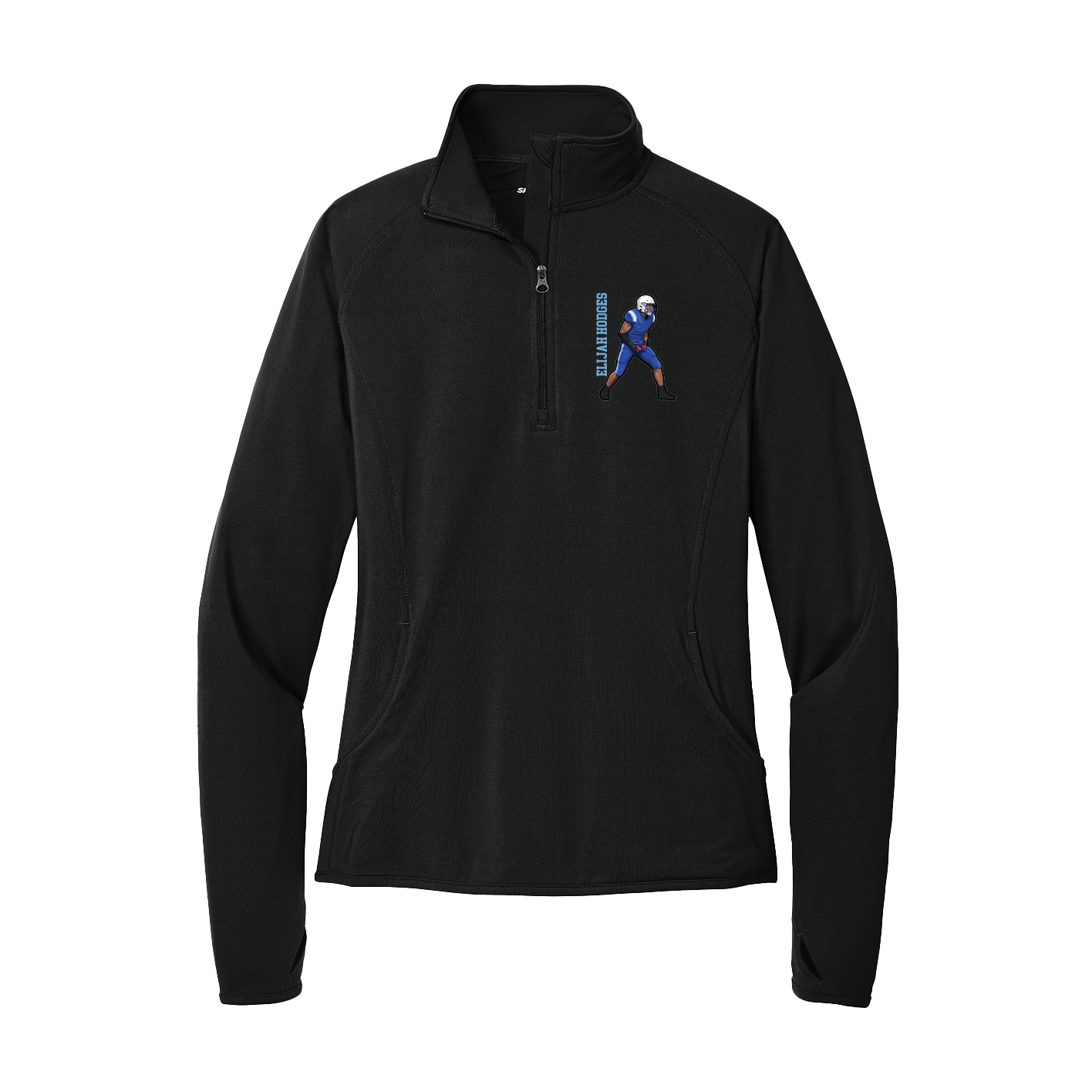 Women's Q-Zip Pullover — Name Vertical in Black