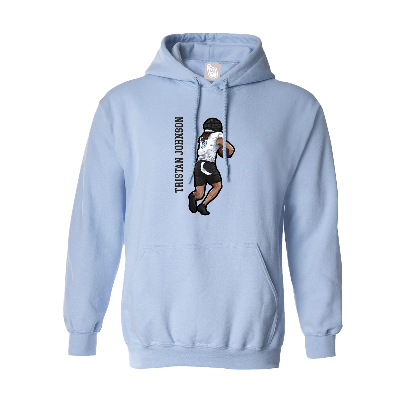 Hoodie — Name Vertical in Light Blue