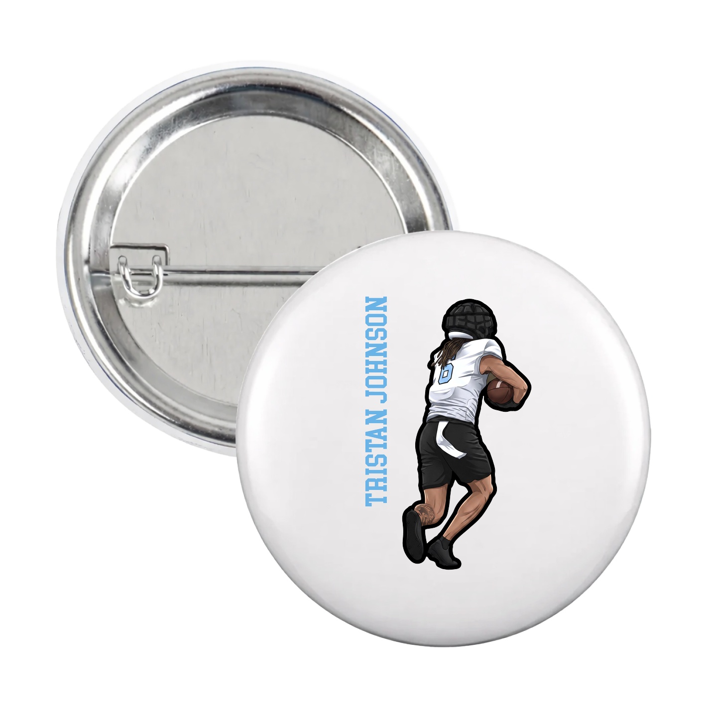 Game Day Button — Name Vertical in White