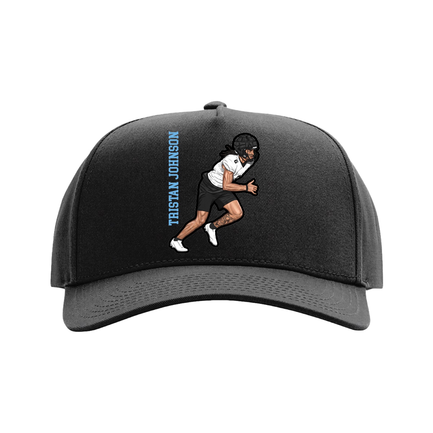 Full Fabric Five-Panel Champ Cap — Name Vertical in Black