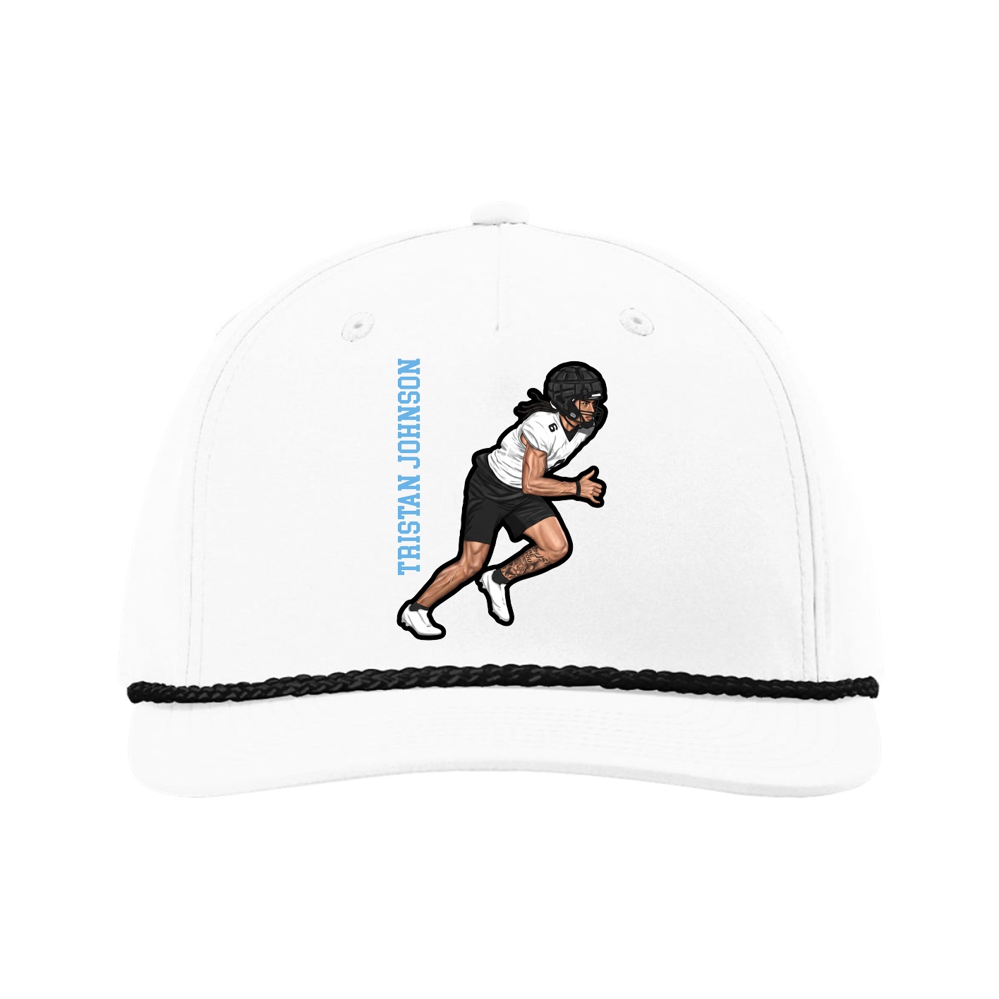 Five-Panel Classic Rope Cap — Name Vertical in White