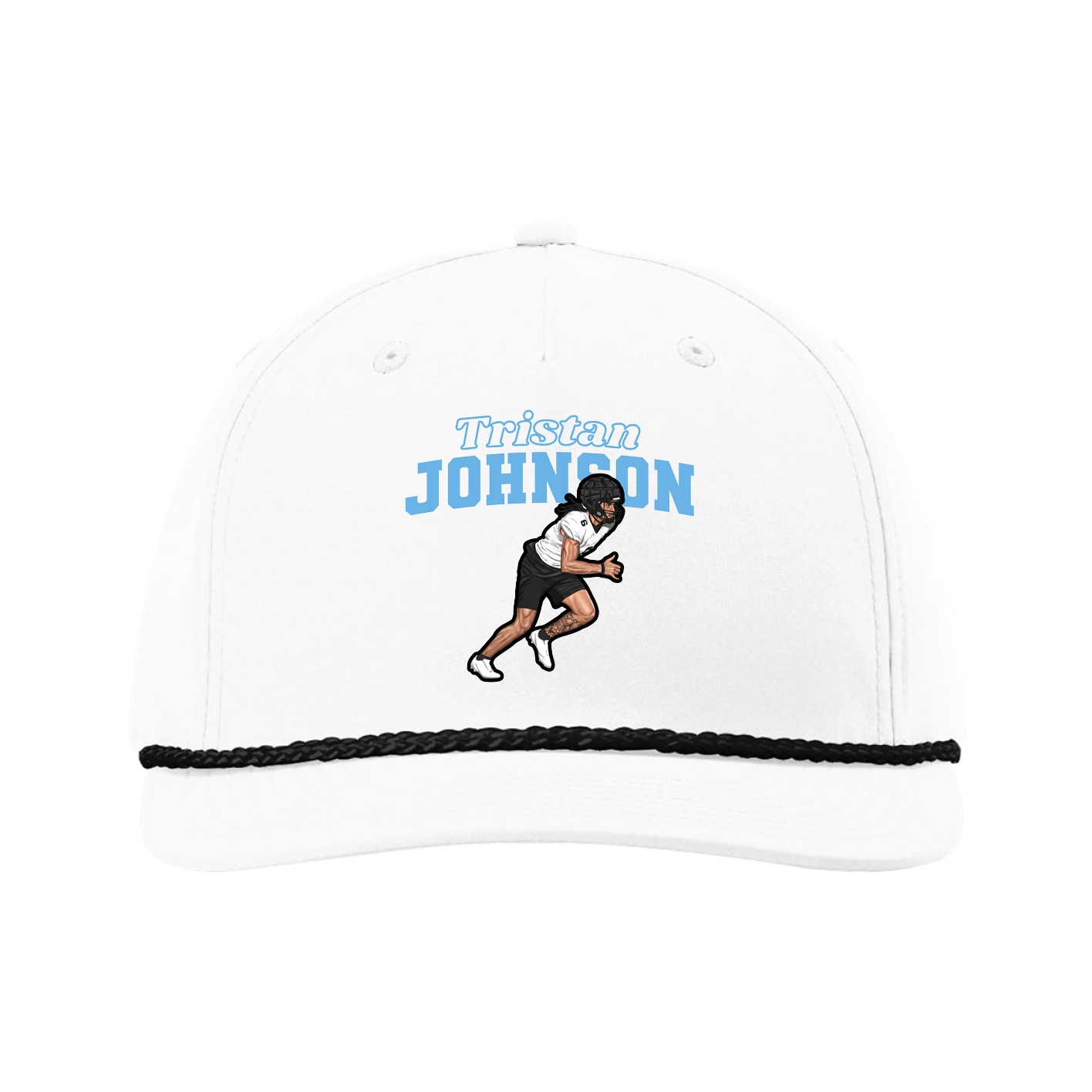 Five-Panel Classic Rope Cap — Name Arch in White