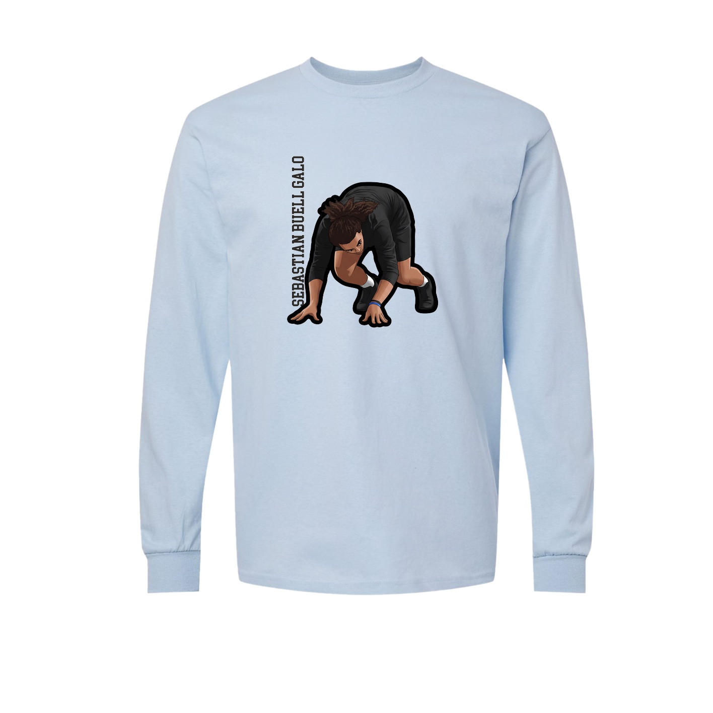 Long Sleeve Tee — Name Vertical in Light Blue