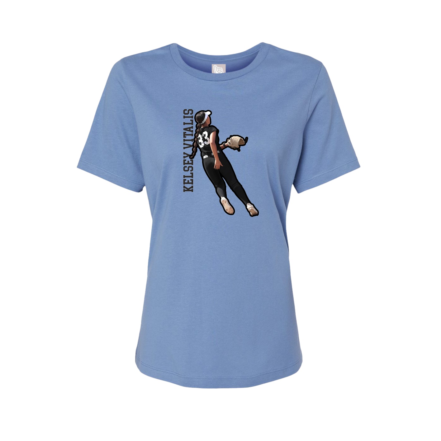 Fitted Women's Tee — Name Vertical in Powder Blue