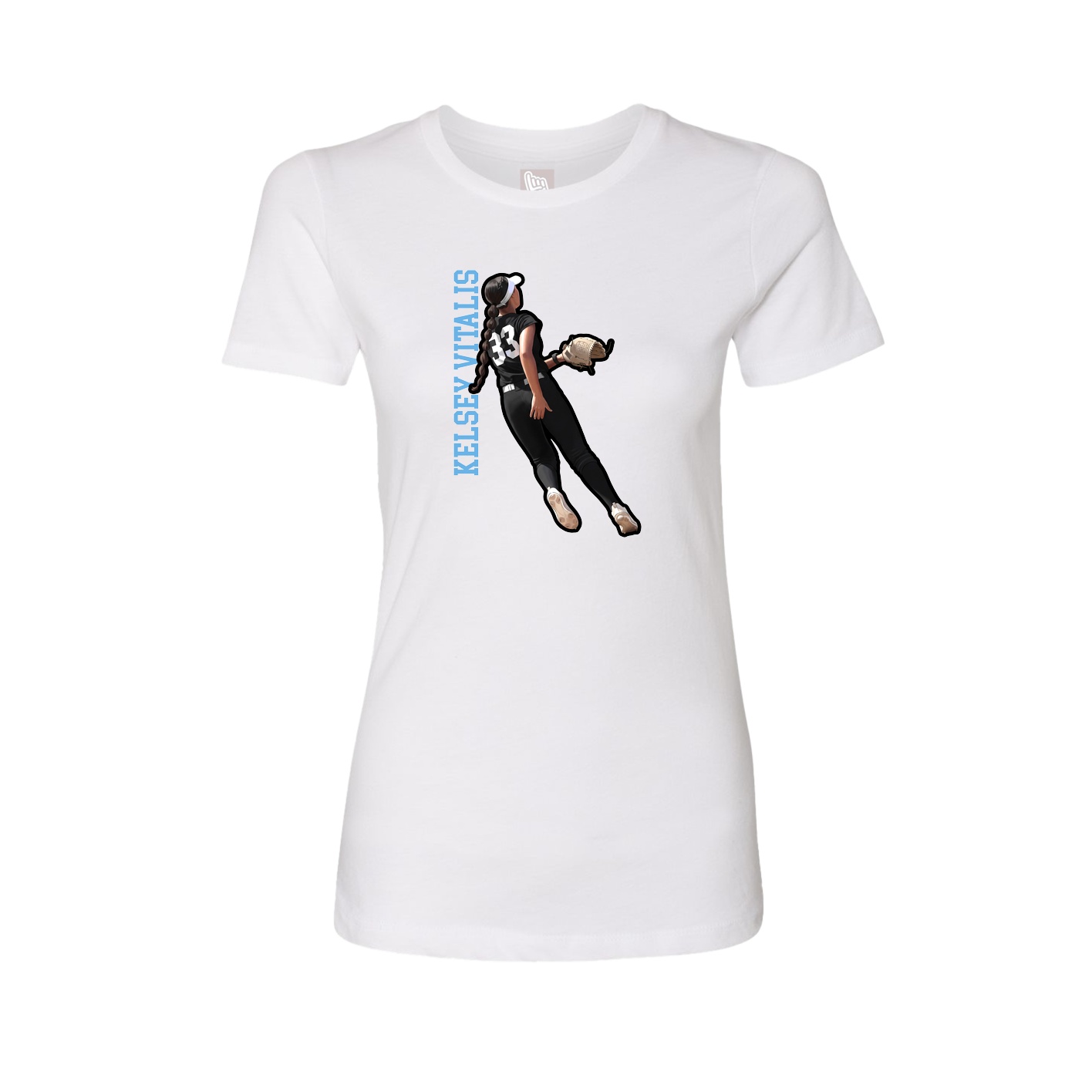 Fitted Women's Tee — Name Vertical in White