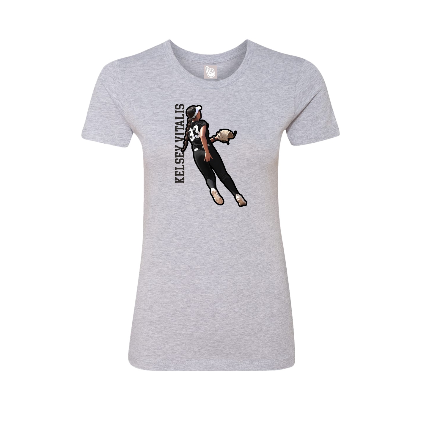 Fitted Women's Tee — Name Vertical in Grey
