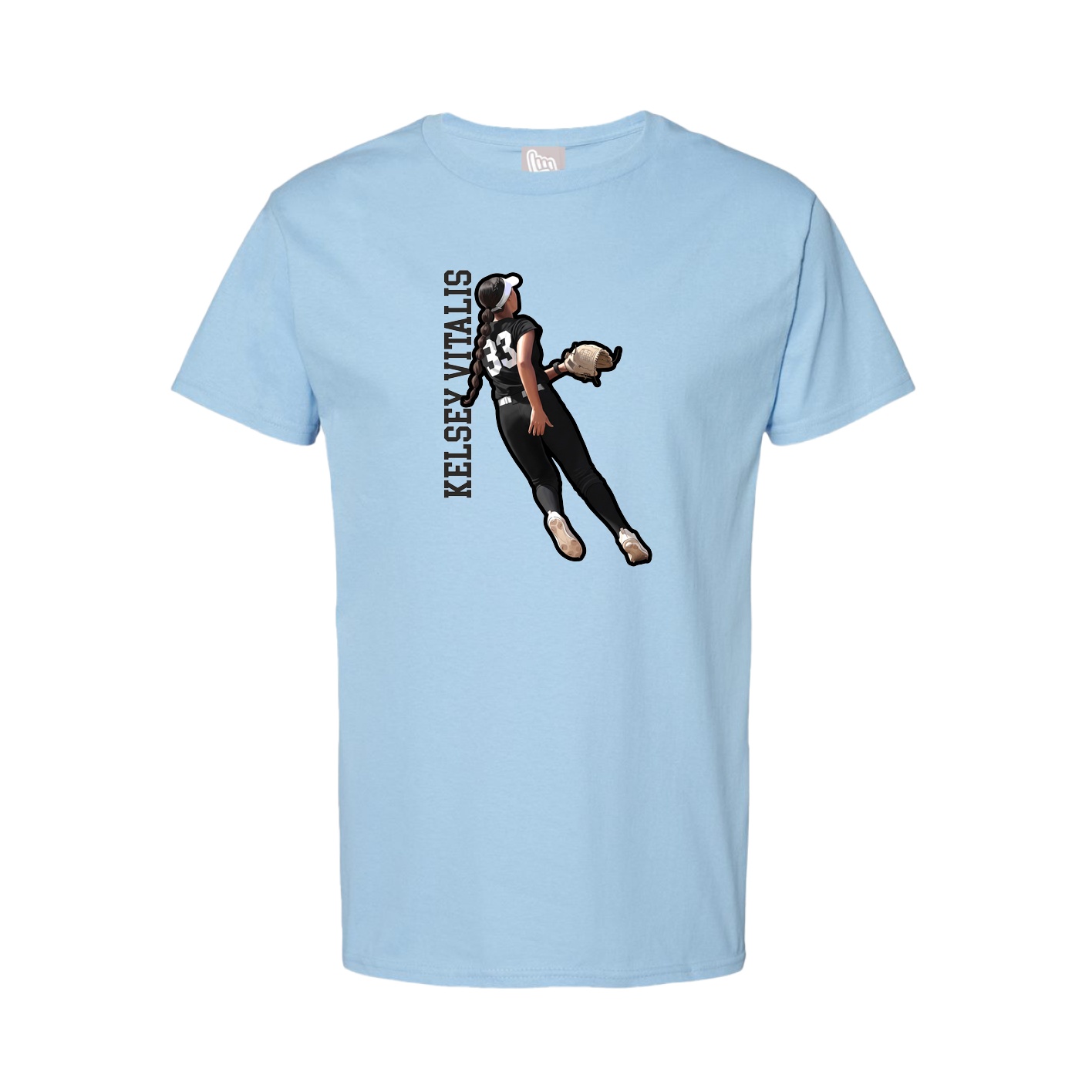 Youth Tee — Name Vertical in Light Blue
