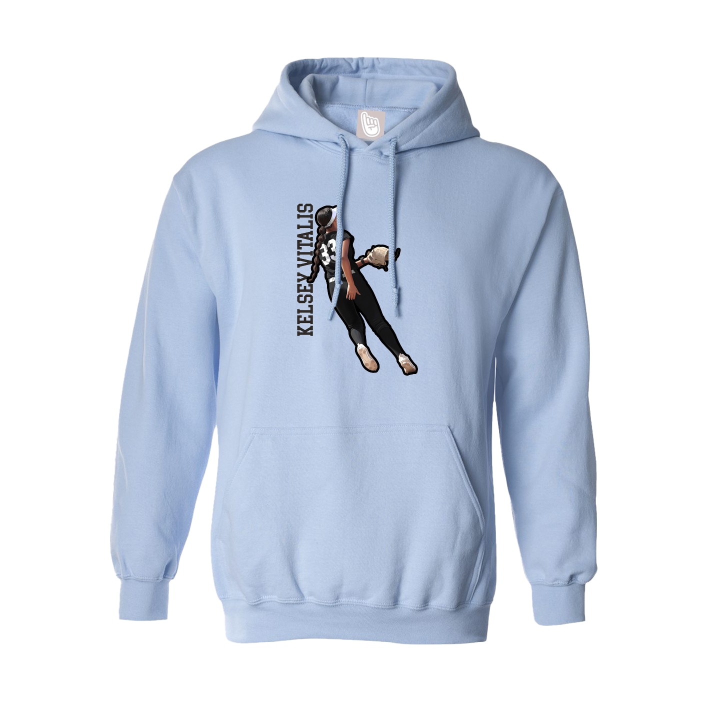 Hoodie — Name Vertical in Light Blue