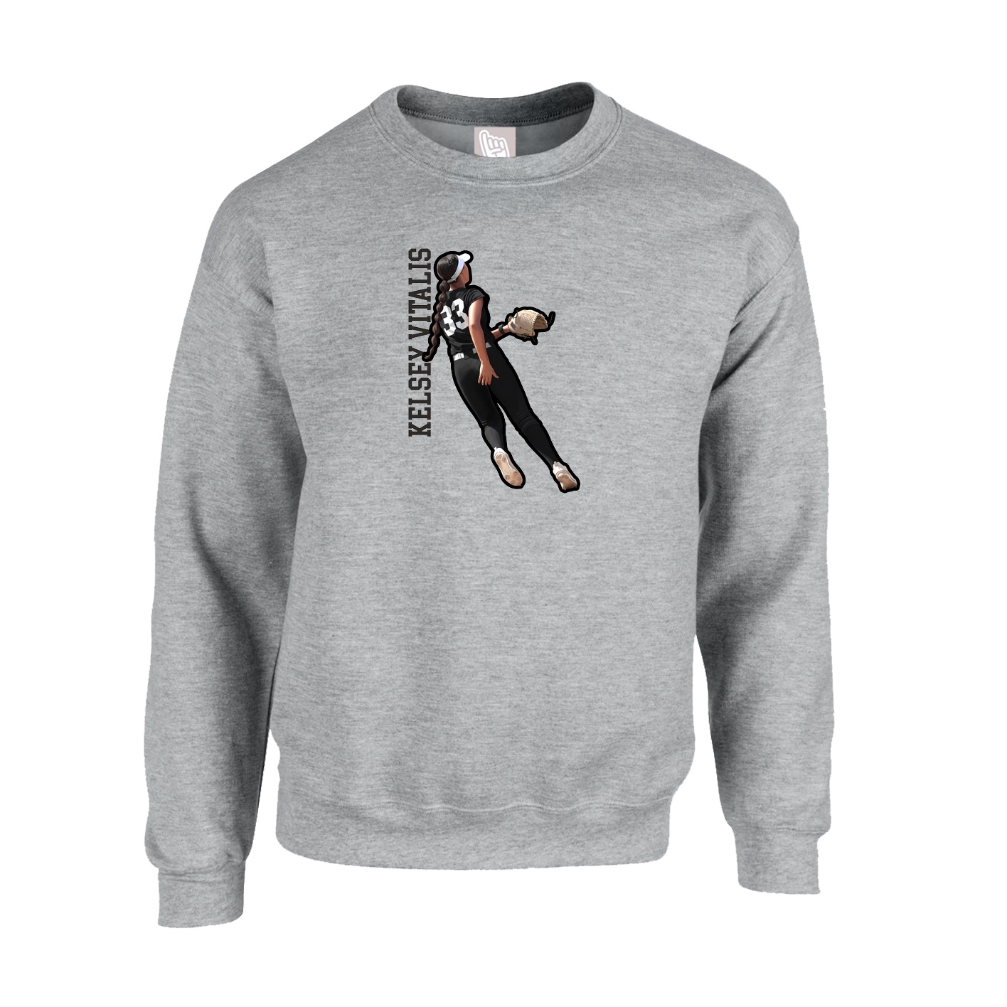Fleece Crew — Name Vertical in Grey