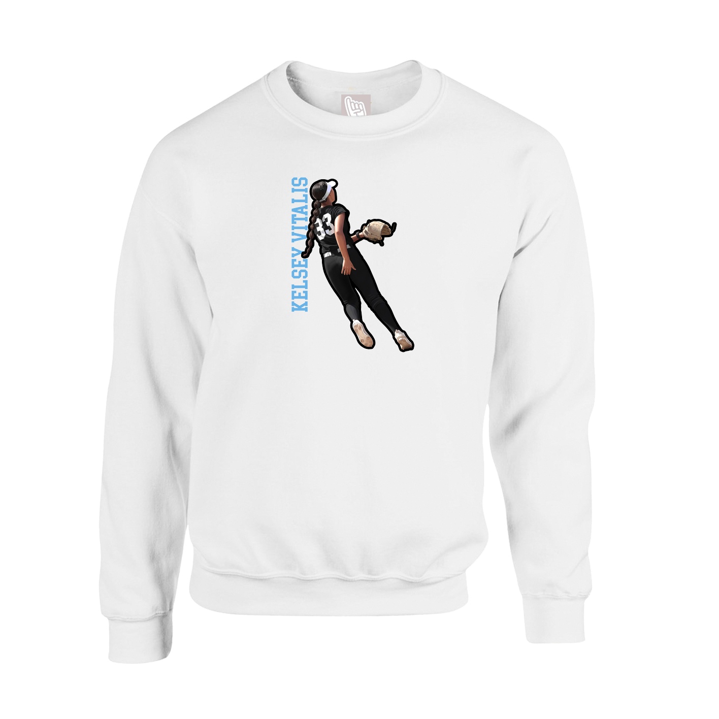 Fleece Crew — Name Vertical in White