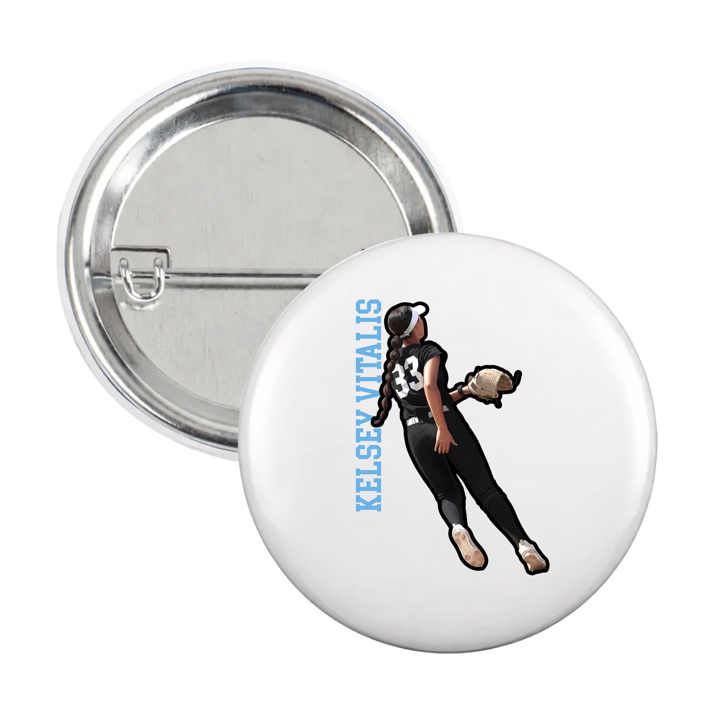 Game Day Button — Name Vertical in White