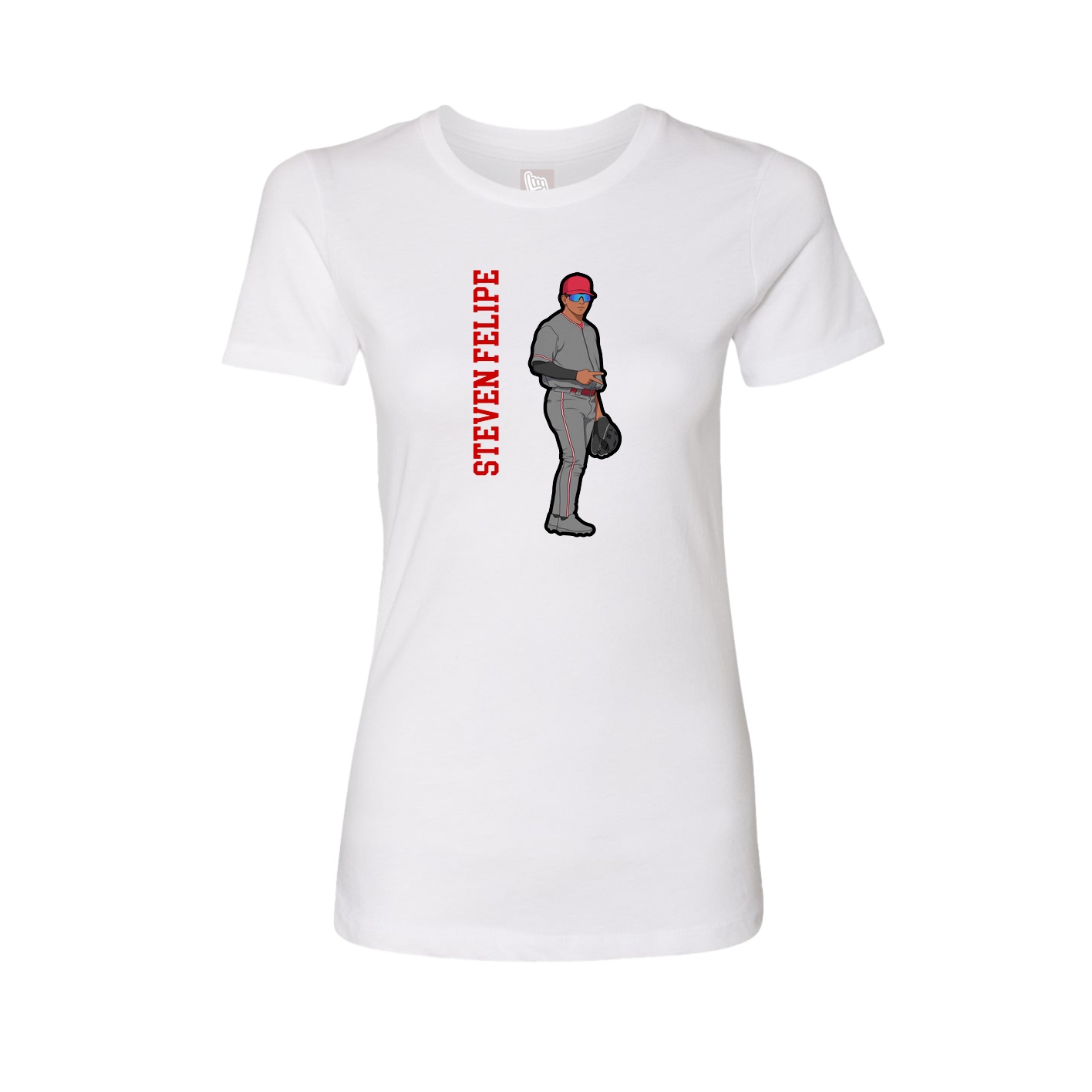 Womens Tee — Name Vertical in White