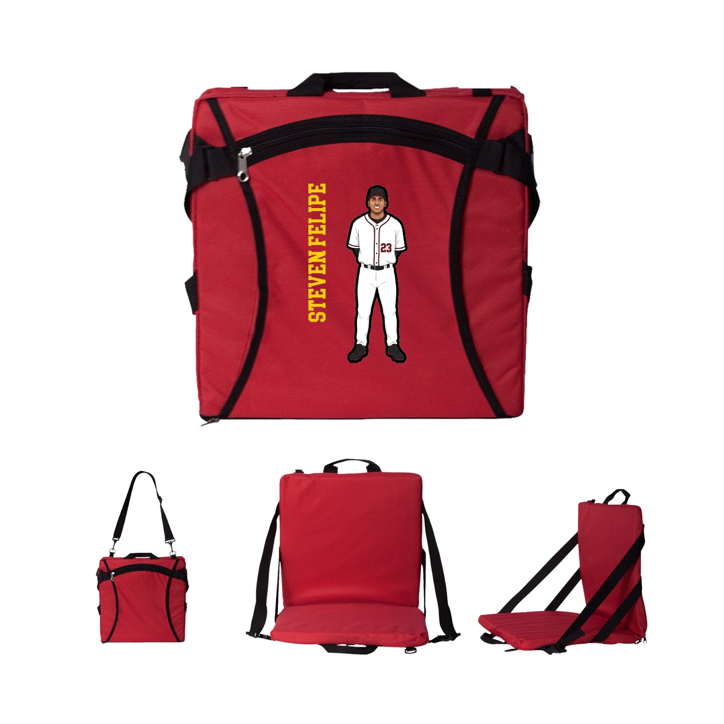 Folding Stadium Seat — Name Vertical in Red