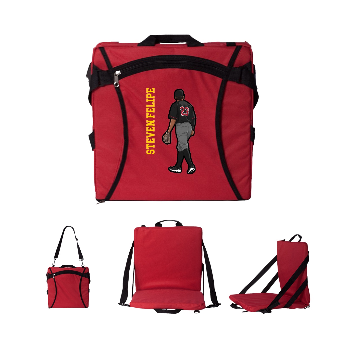 Folding Stadium Seat — Name Vertical in Red