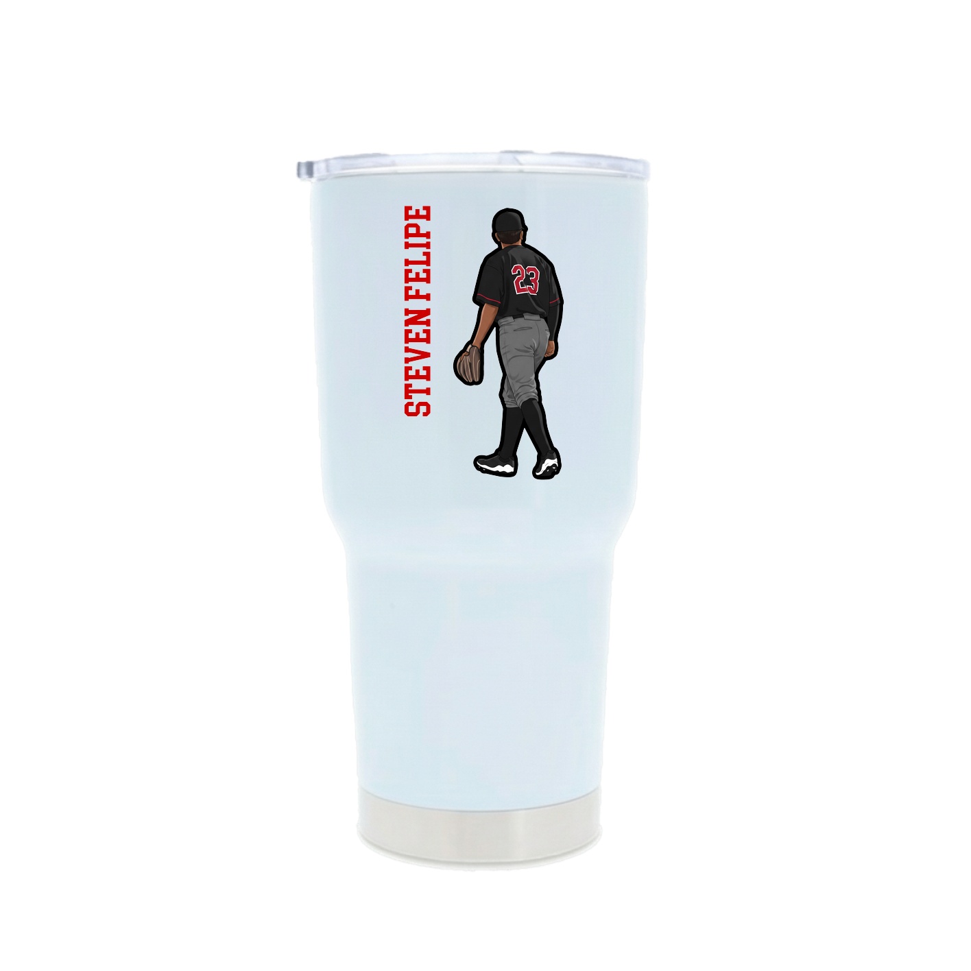 30oz Stainless Steel Tumbler — Name Vertical in White
