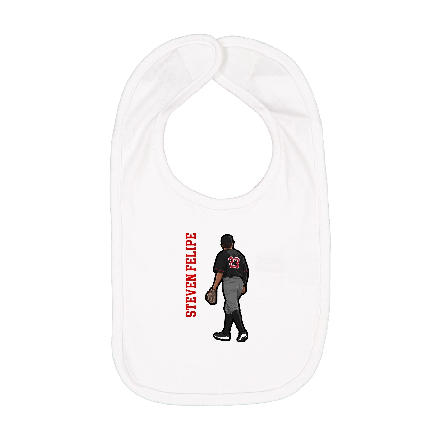 Infant Bib — Name Vertical in White