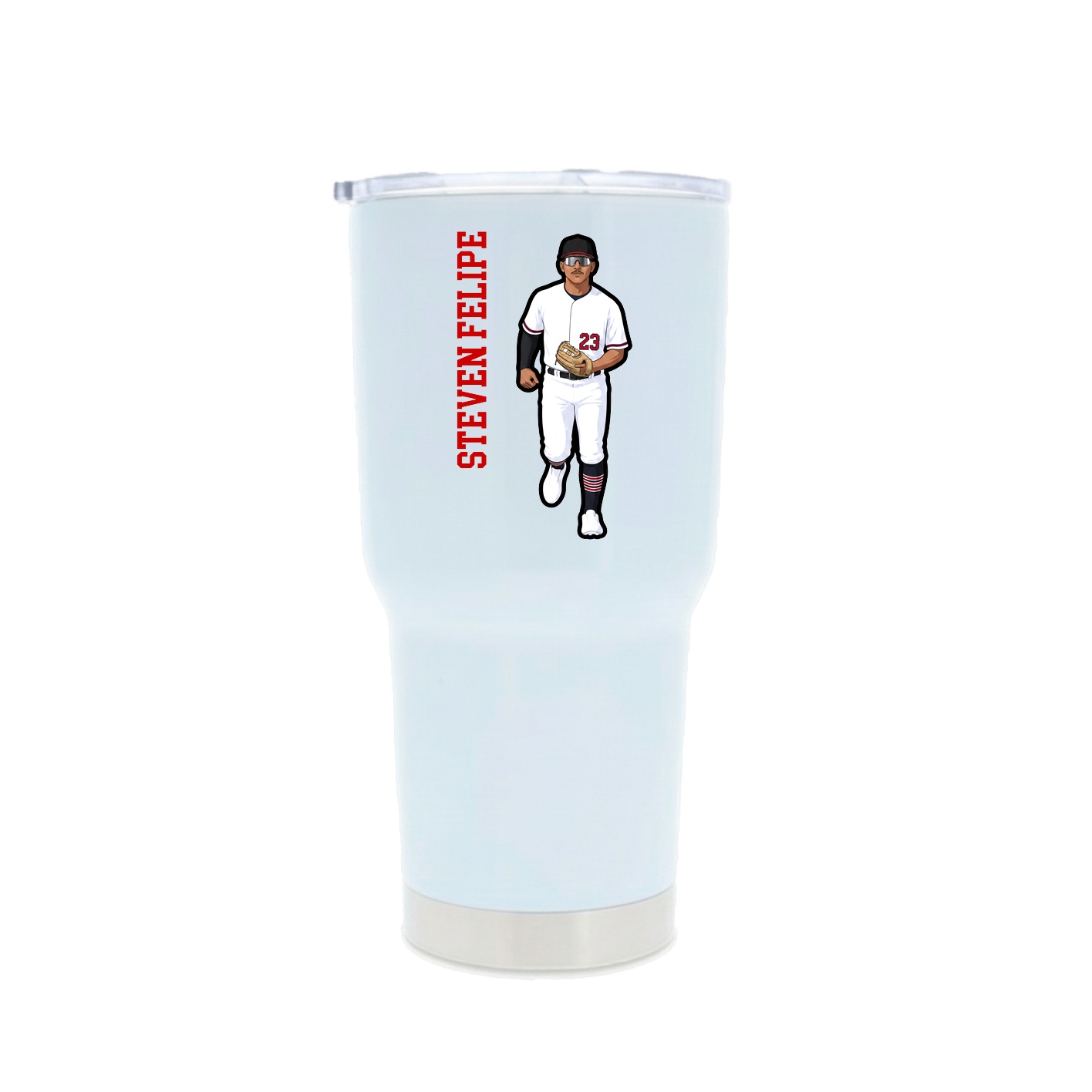 30oz Stainless Steel Tumbler — Name Vertical in White