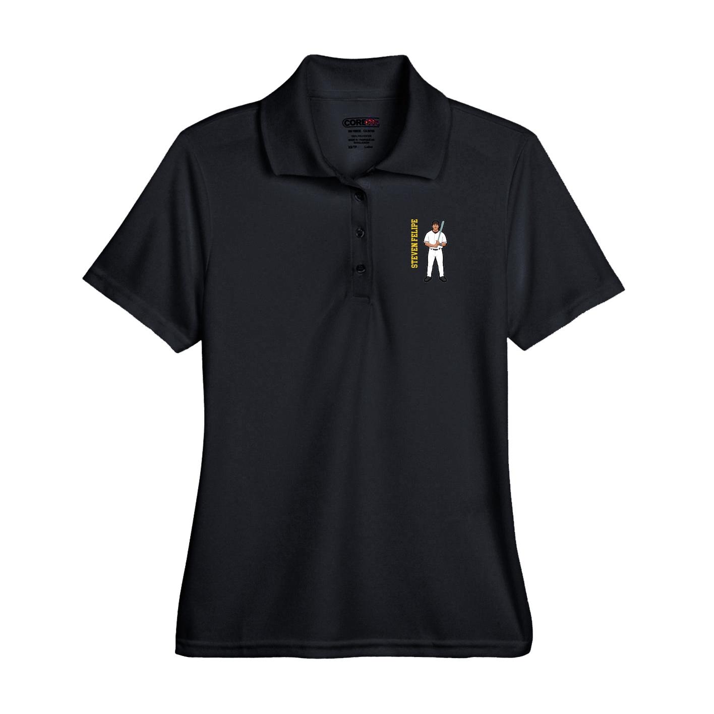 Performance Polo — Name Vertical in Black