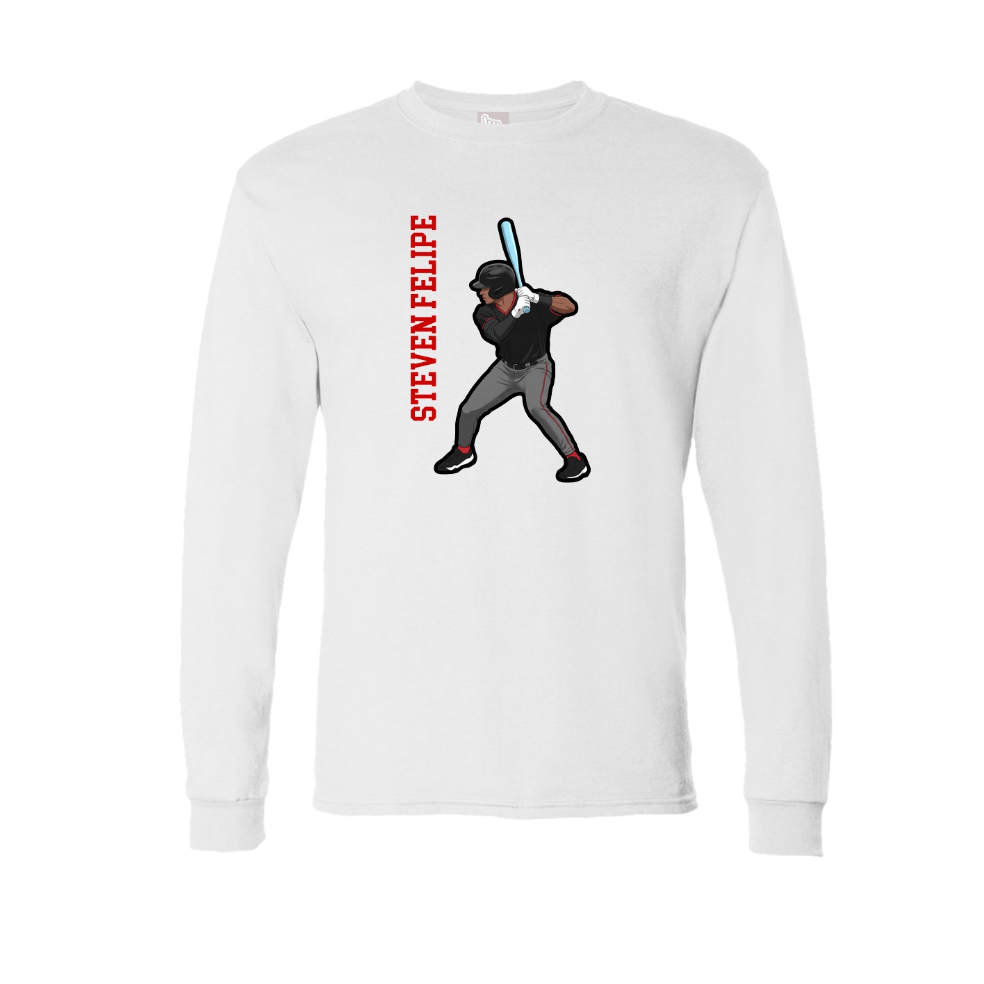 Long Sleeve Tee — Name Vertical in White