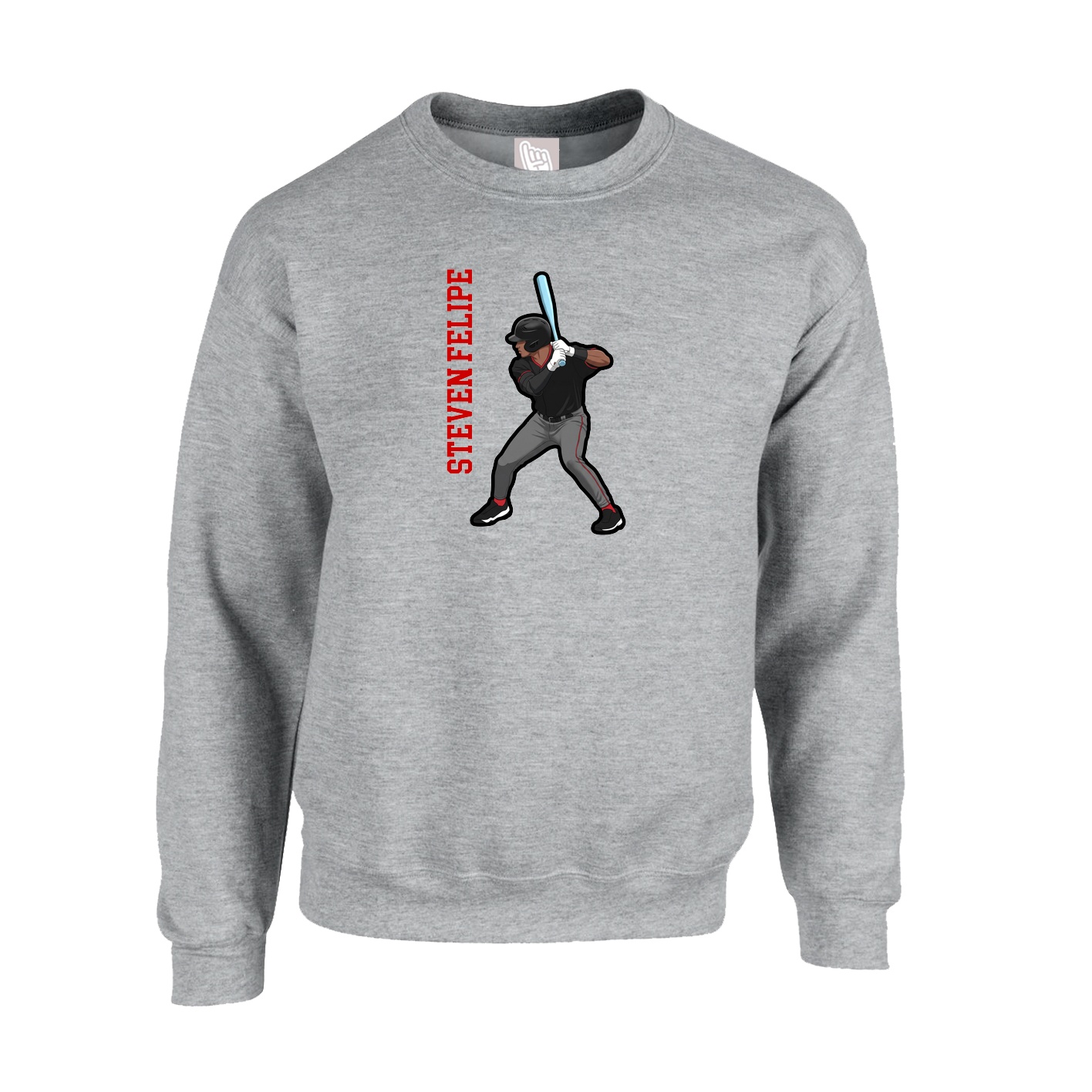 Fleece Crew — Name Vertical in Grey
