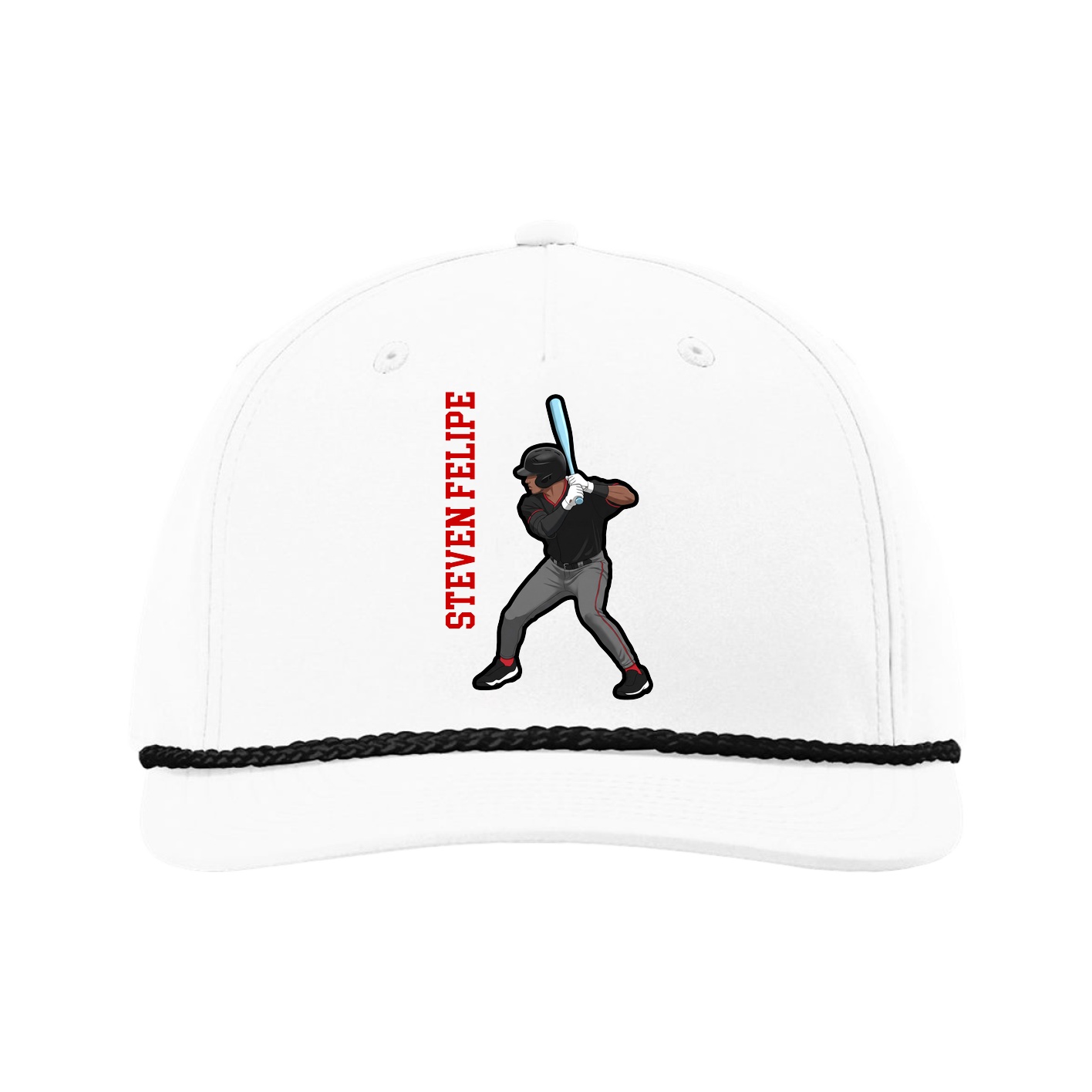 Five-Panel Classic Rope Cap — Name Vertical in White