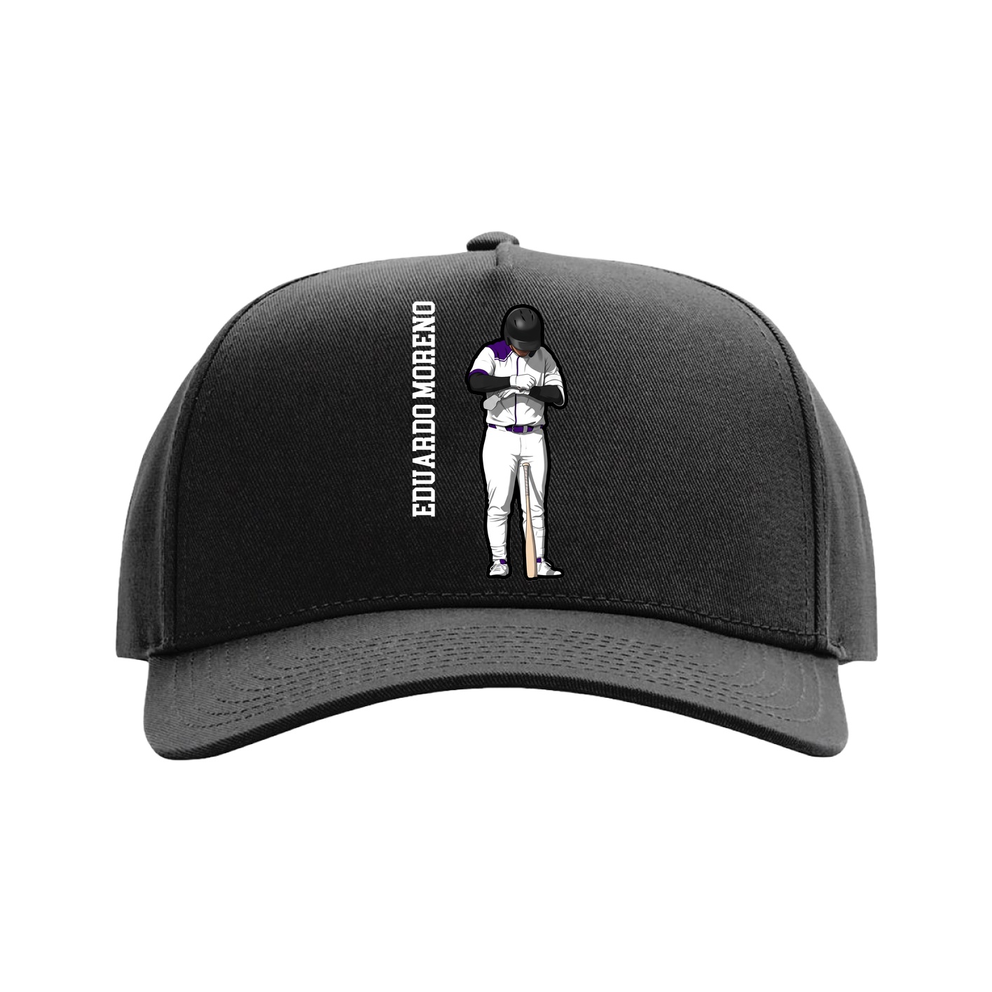 Full Fabric Five-Panel Champ Cap — Name Vertical in Black