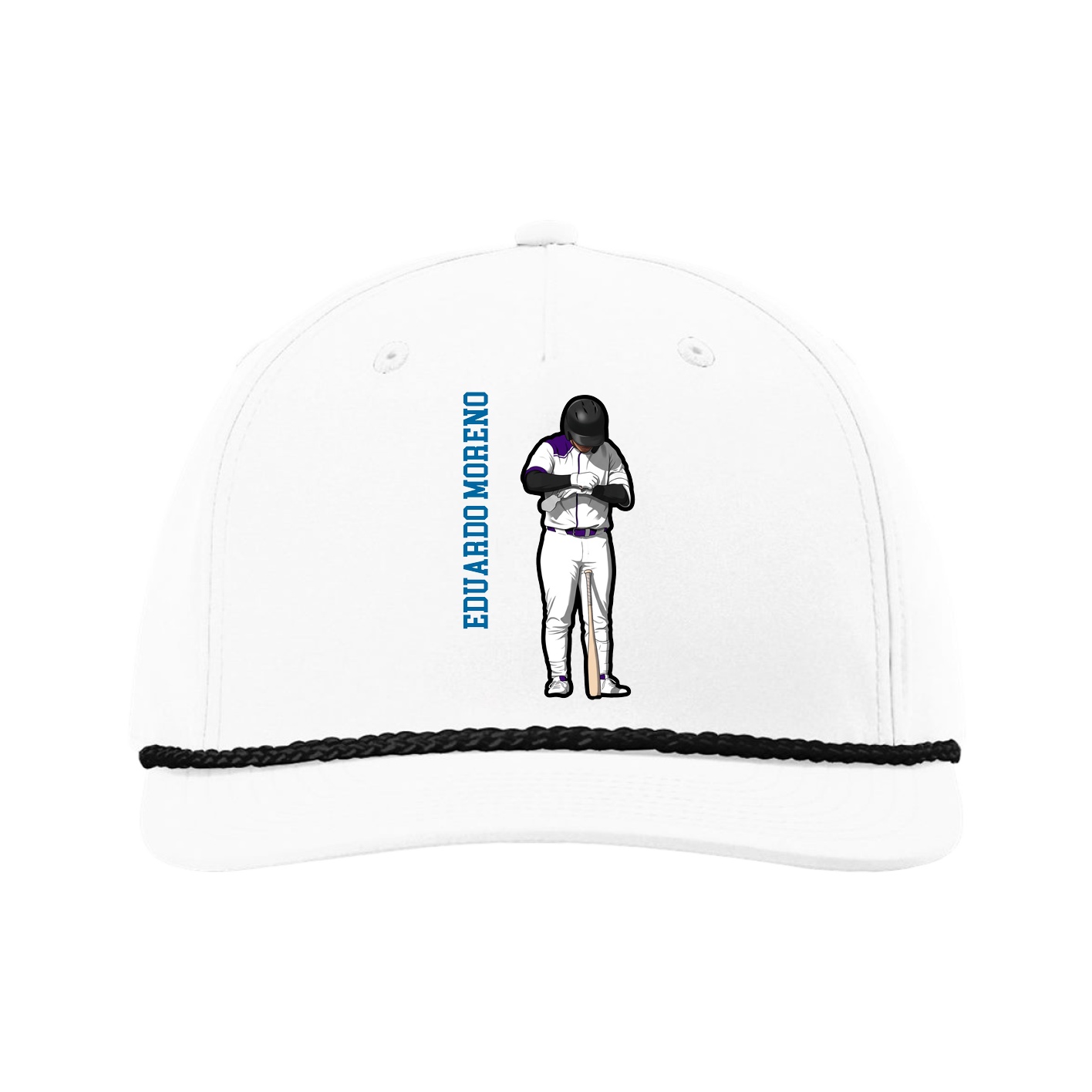 Five-Panel Classic Rope Cap — Name Vertical in White