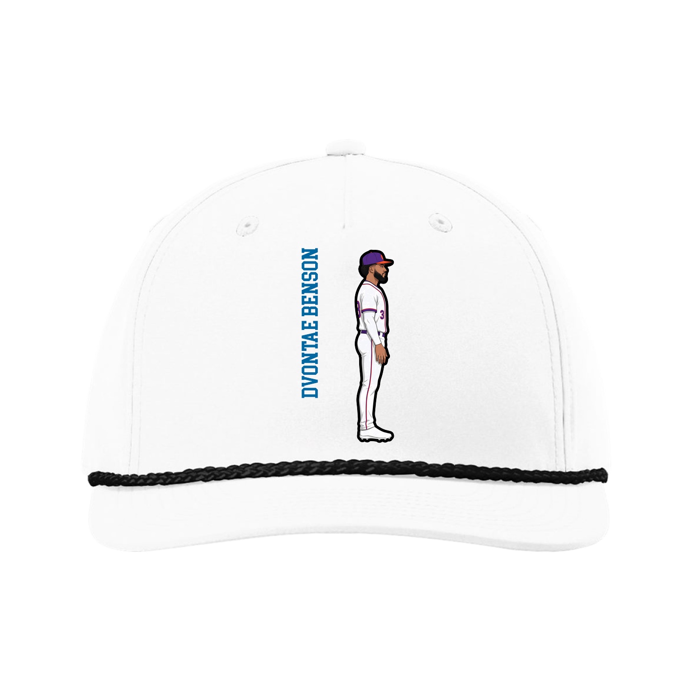 Five-Panel Classic Rope Cap — Name Vertical in White