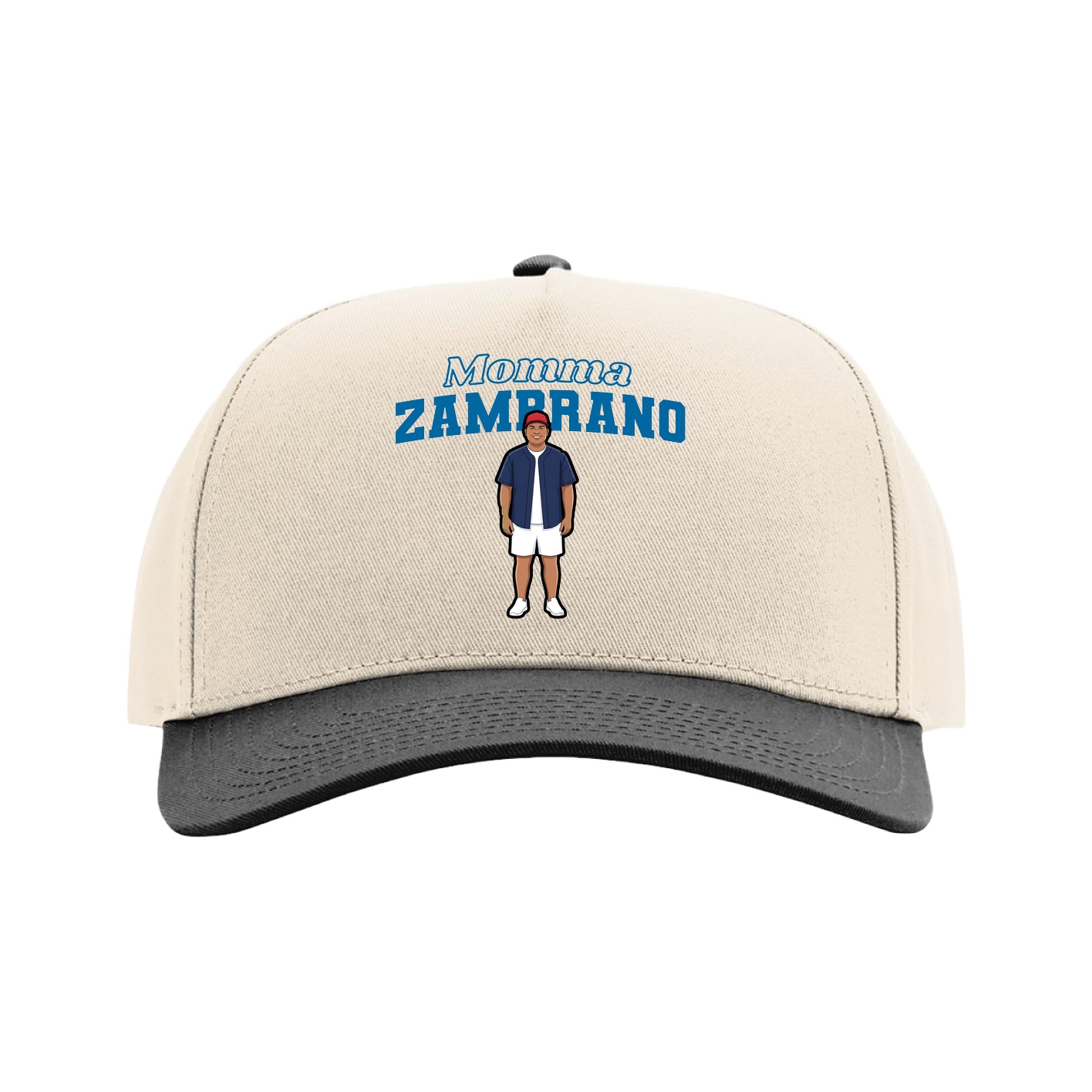 Full Fabric Five-Panel Champ Cap — Mothers Day Block in Cream/Black