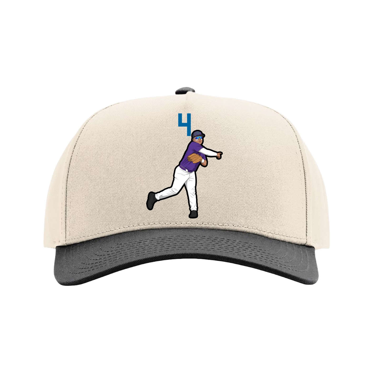 Full Fabric Five-Panel Champ Cap — Number Top in Cream/Black