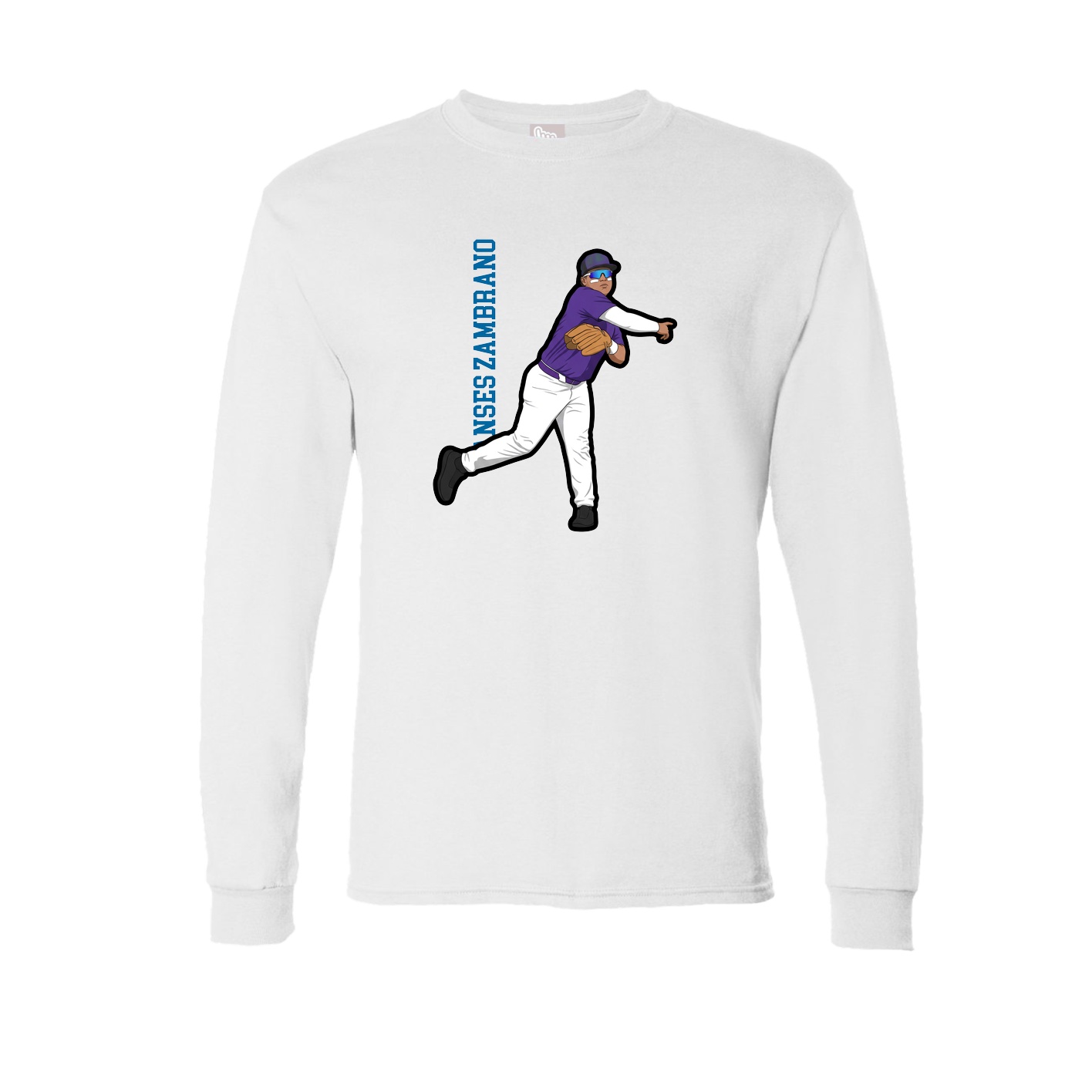 Long Sleeve Tee — Name Vertical in White