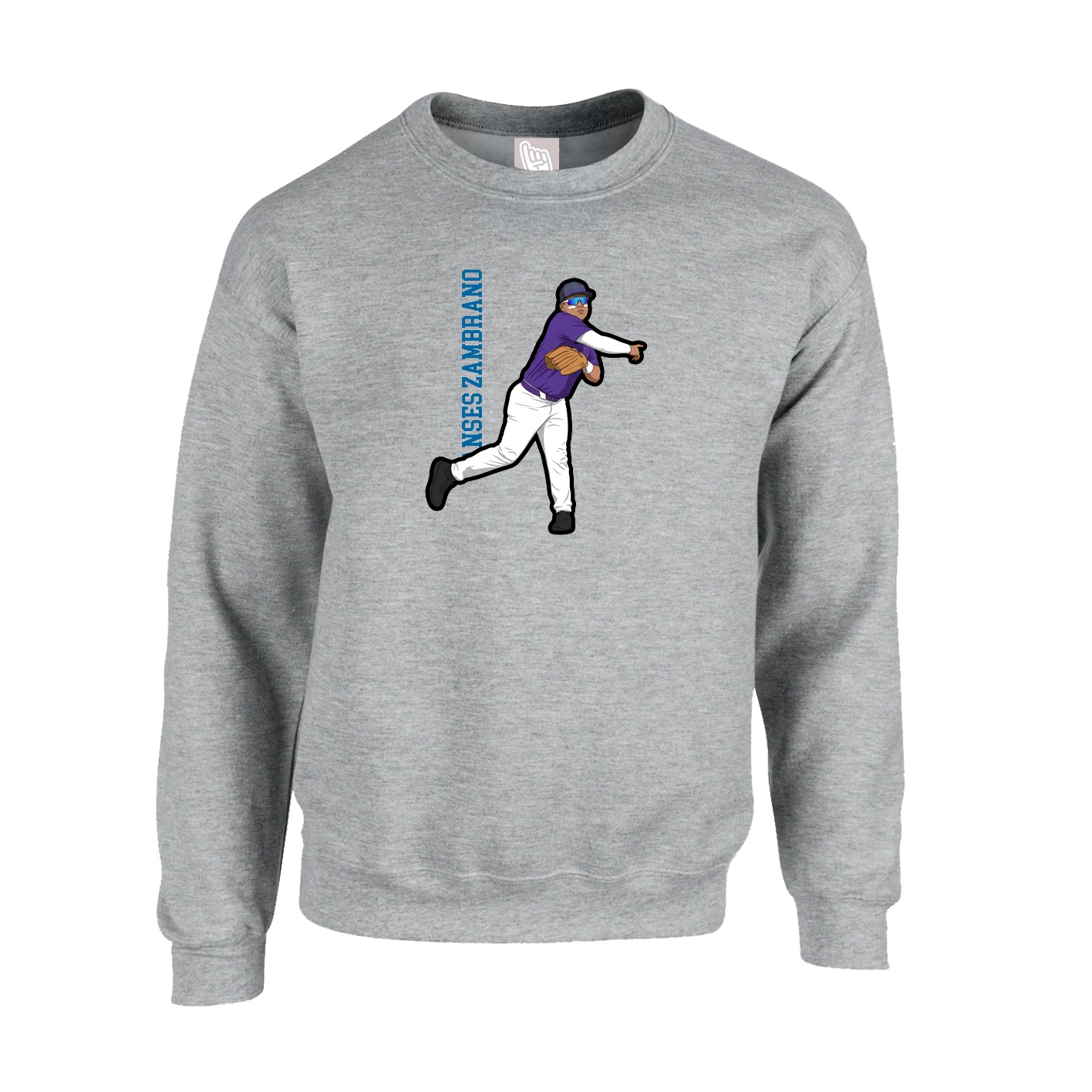 Fleece Crew — Name Vertical in Grey