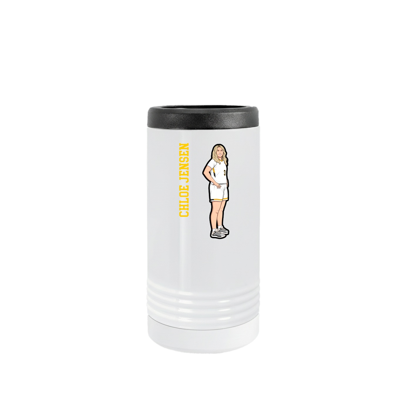 Slim Beverage Holder — Name Vertical in White