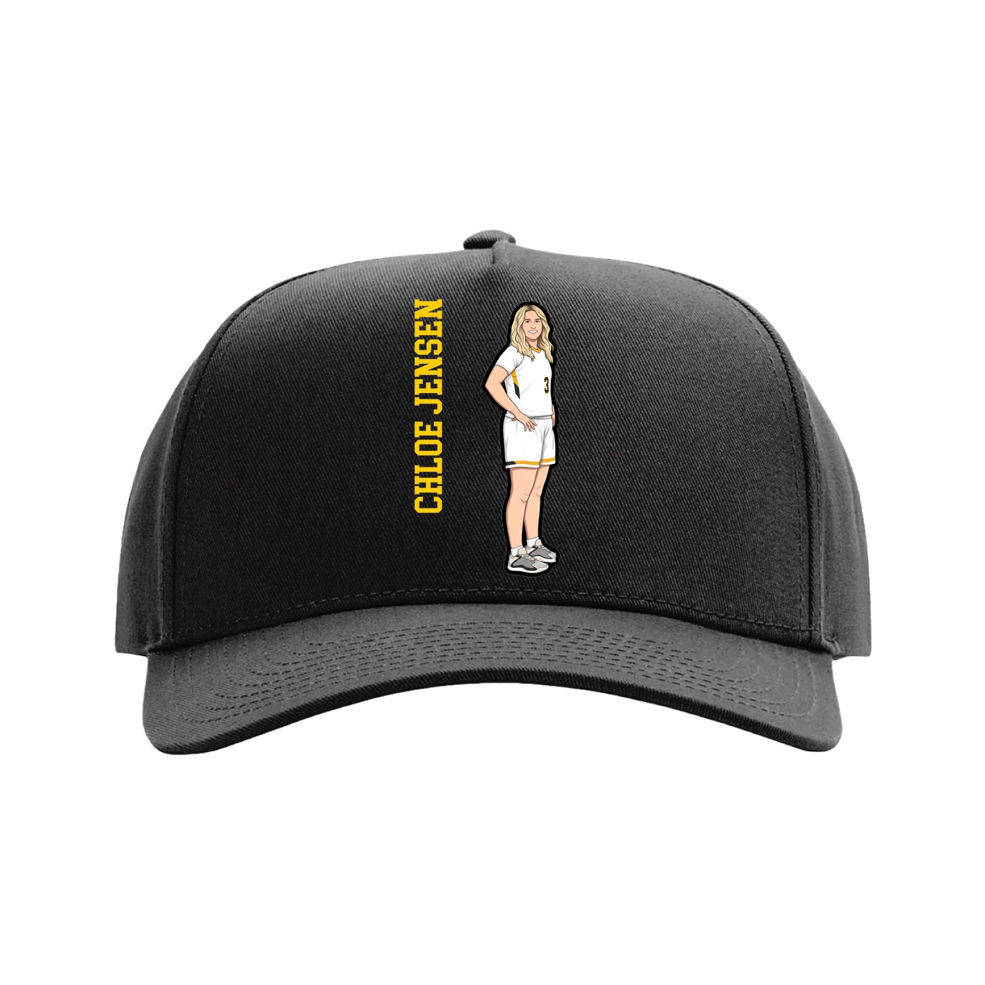 Full Fabric Five-Panel Champ Cap — Name Vertical in Black