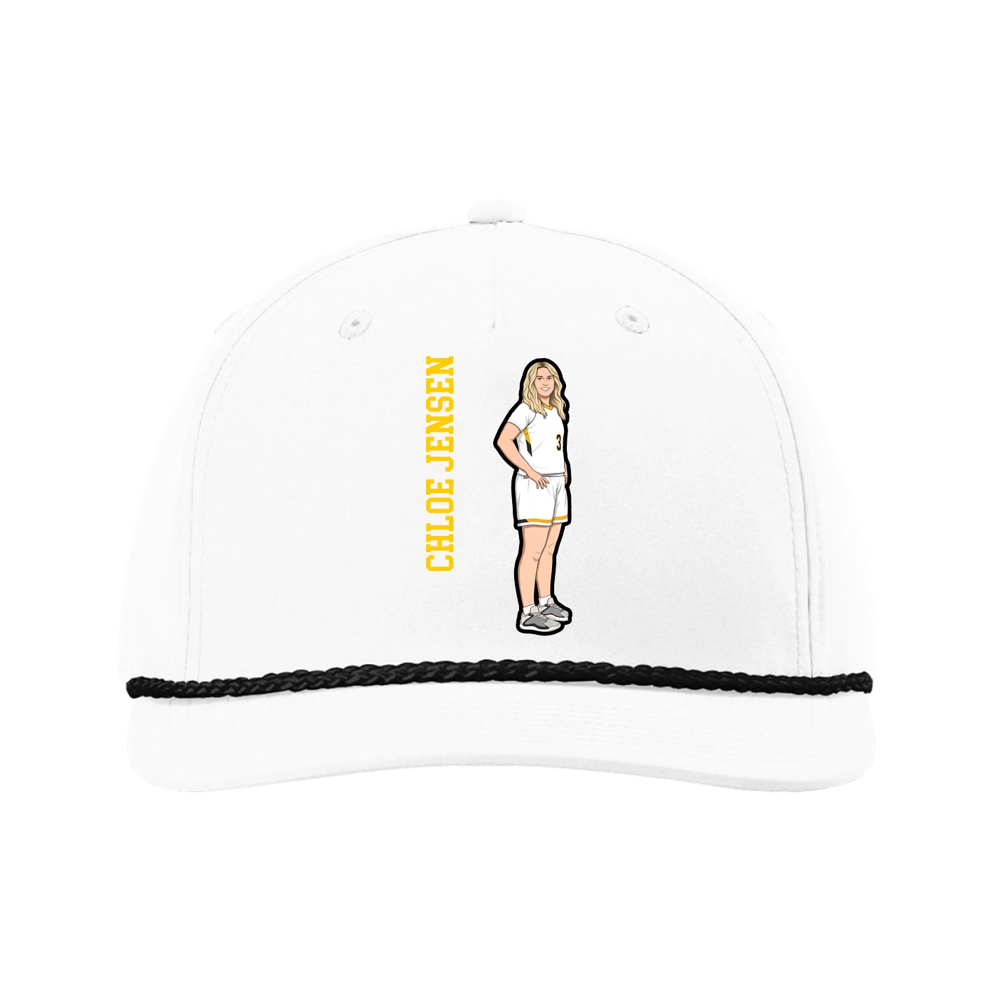 Five-Panel Classic Rope Cap — Name Vertical in White