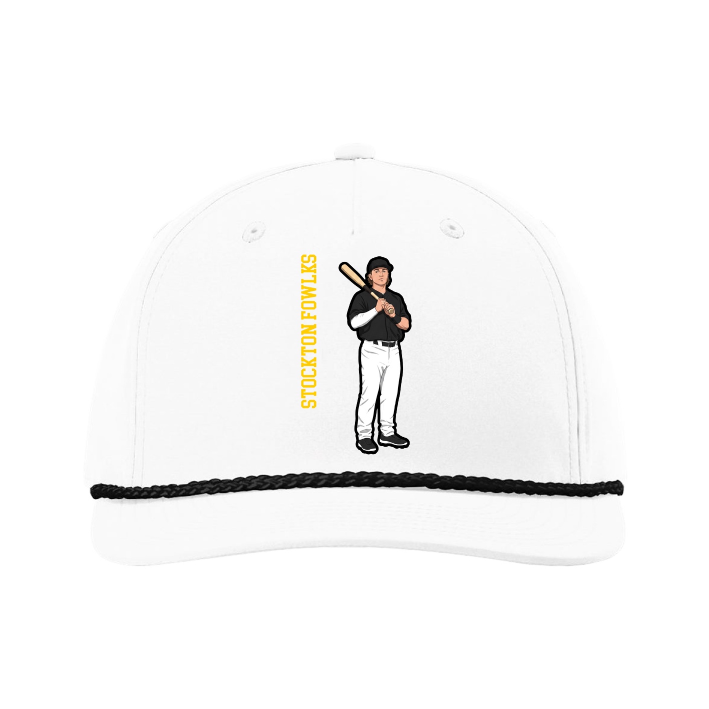 Five-Panel Classic Rope Cap — Name Vertical in White