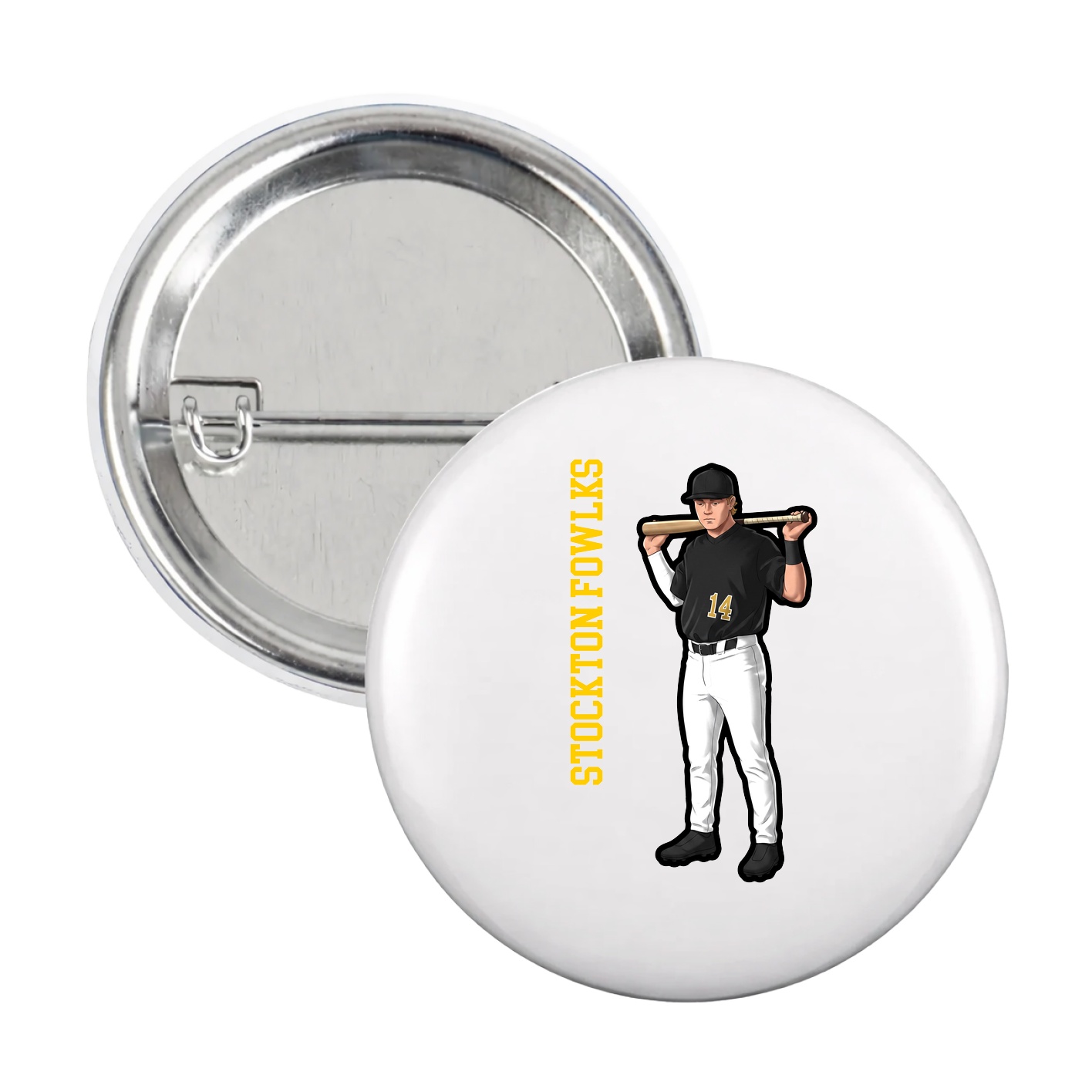 Game Day Button — Name Vertical in White