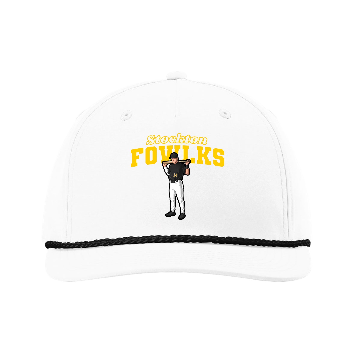 Five-Panel Classic Rope Cap — Name Arch in White