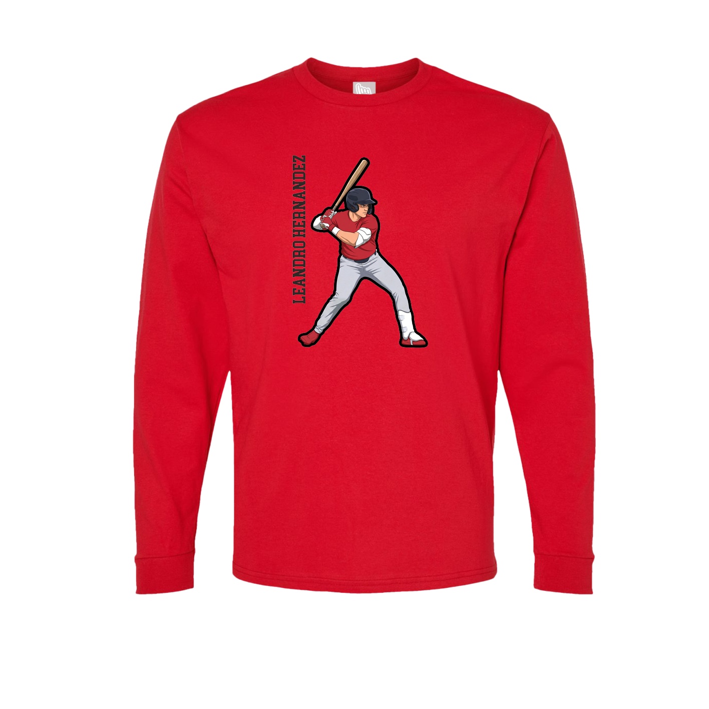 Long Sleeve Tee — Name Vertical in Red