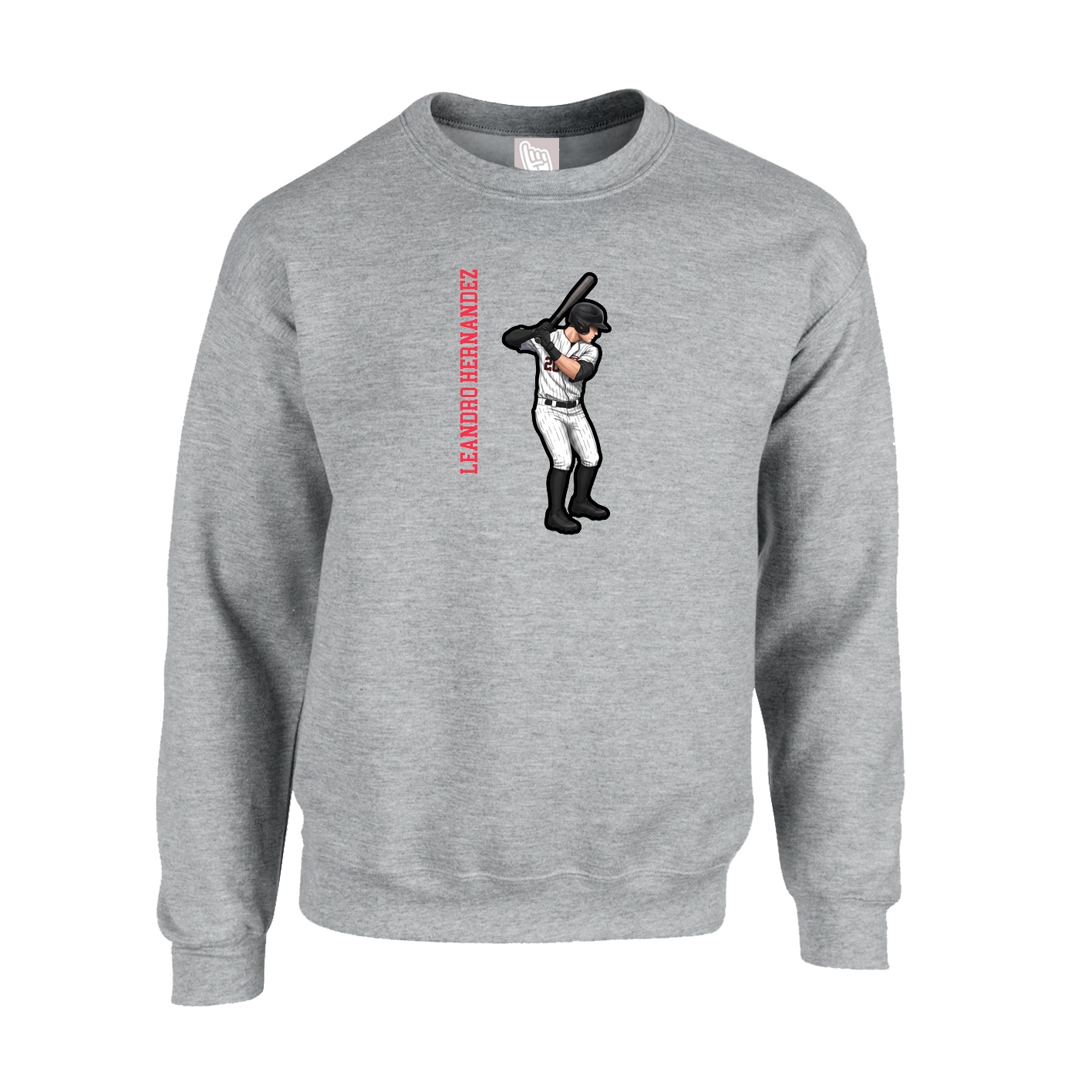 Fleece Crew — Name Vertical in Grey