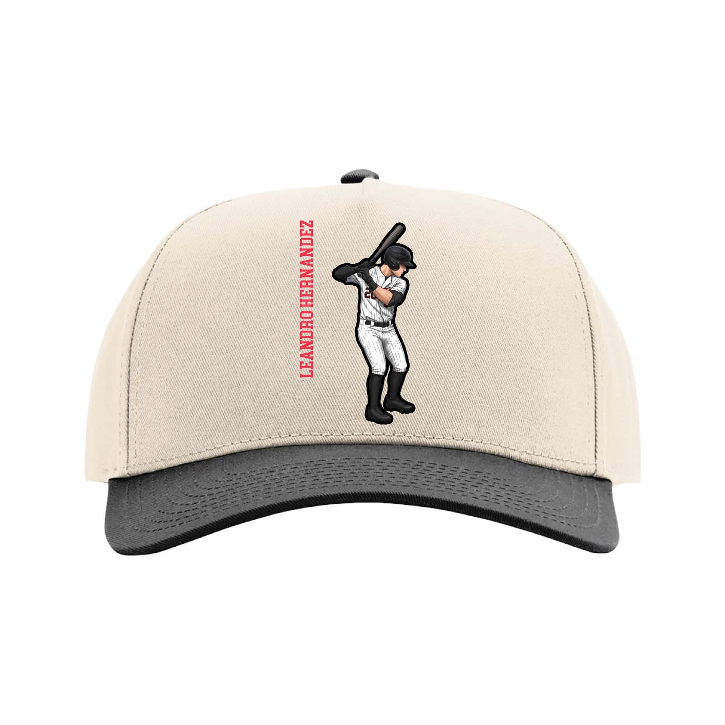 Full Fabric Five-Panel Champ Cap — Name Vertical in Cream/Black